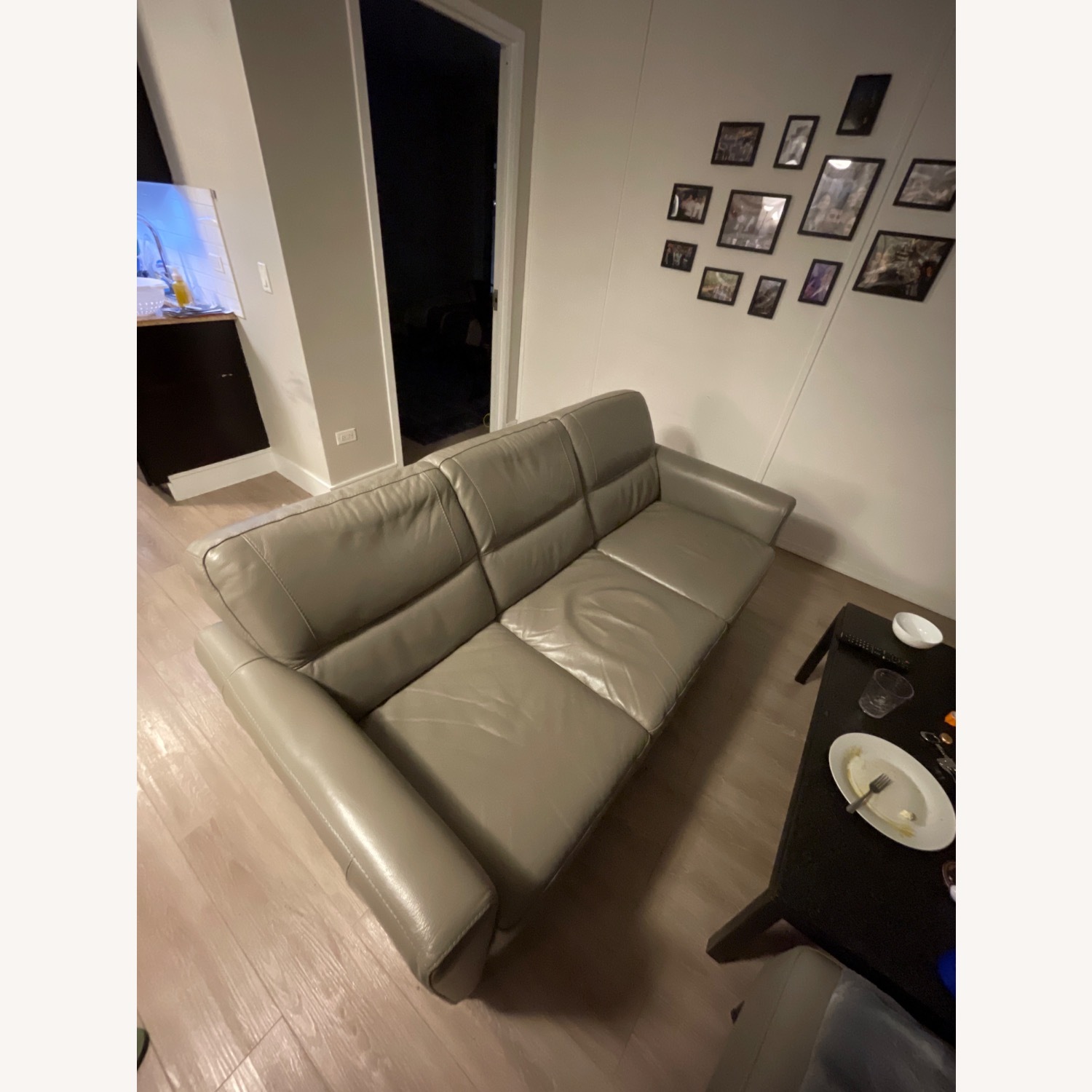 Macy's Gallagher Light Gray Leather 3+ Seater Sofa - image-3