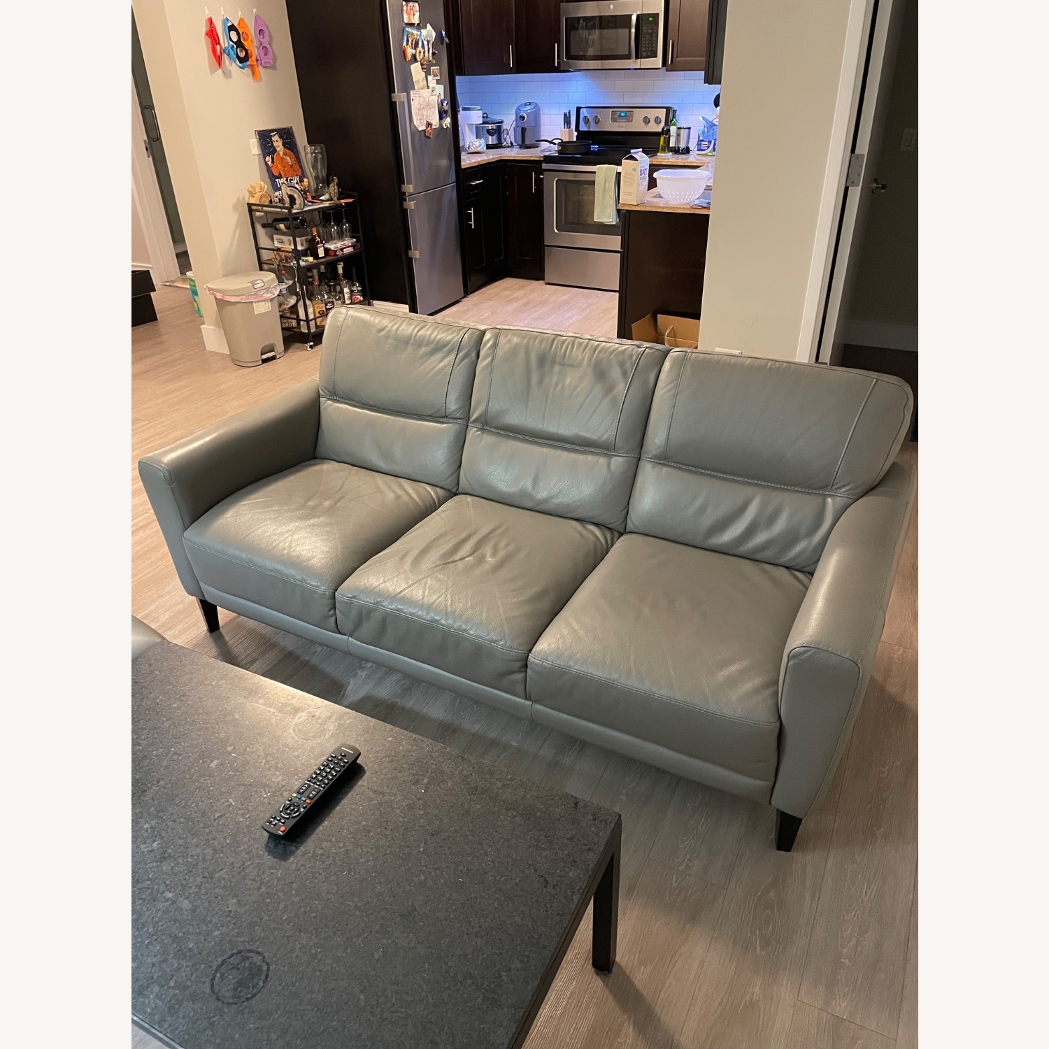 Macy's Gallagher Light Gray Leather 3+ Seater Sofa - image-1