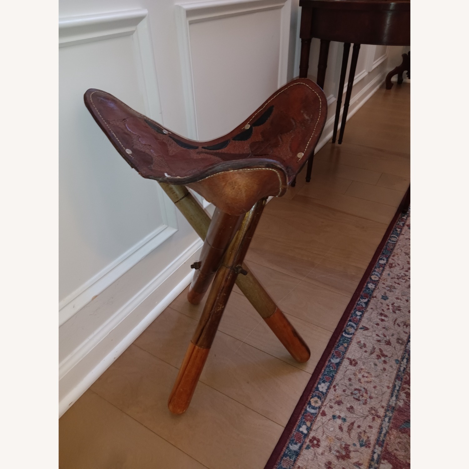 Vintage/Antique Finds Dark Brown Leather Stool - image-3