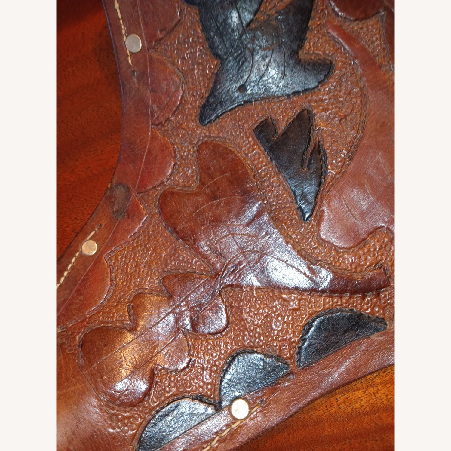 Vintage/Antique Finds Dark Brown Leather Stool - image-4