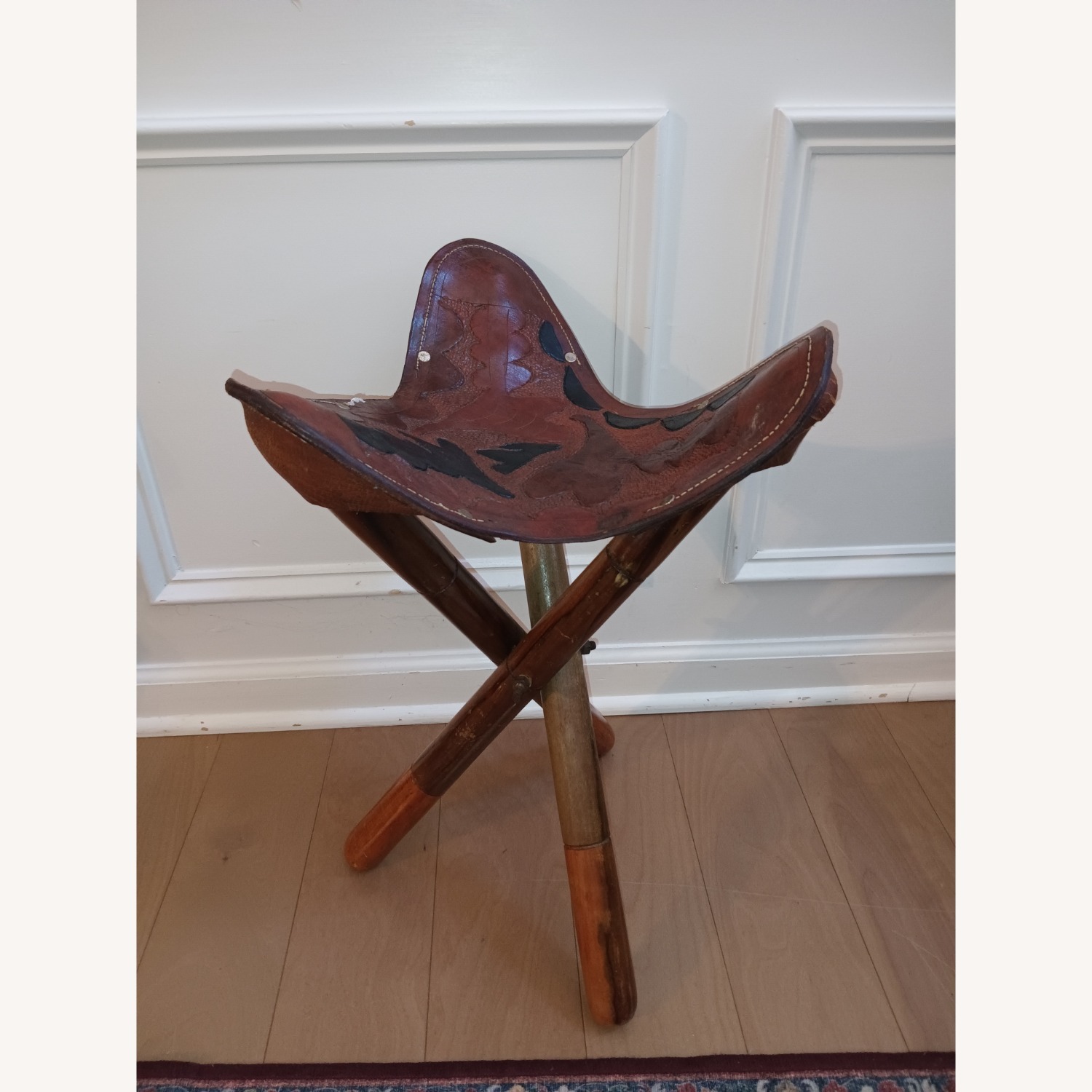 Vintage/Antique Finds Dark Brown Leather Stool - image-1