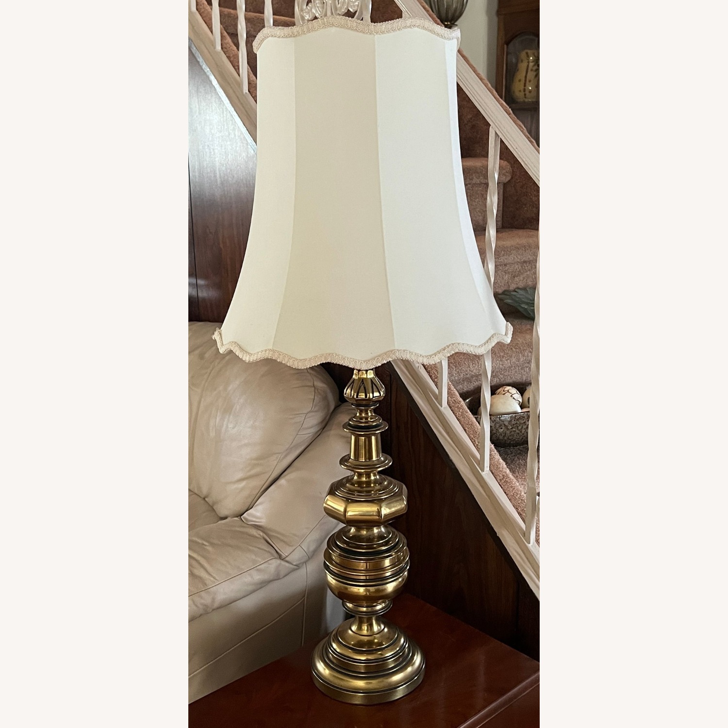 Brass Table Lamp with Scalloped Shade - image-1