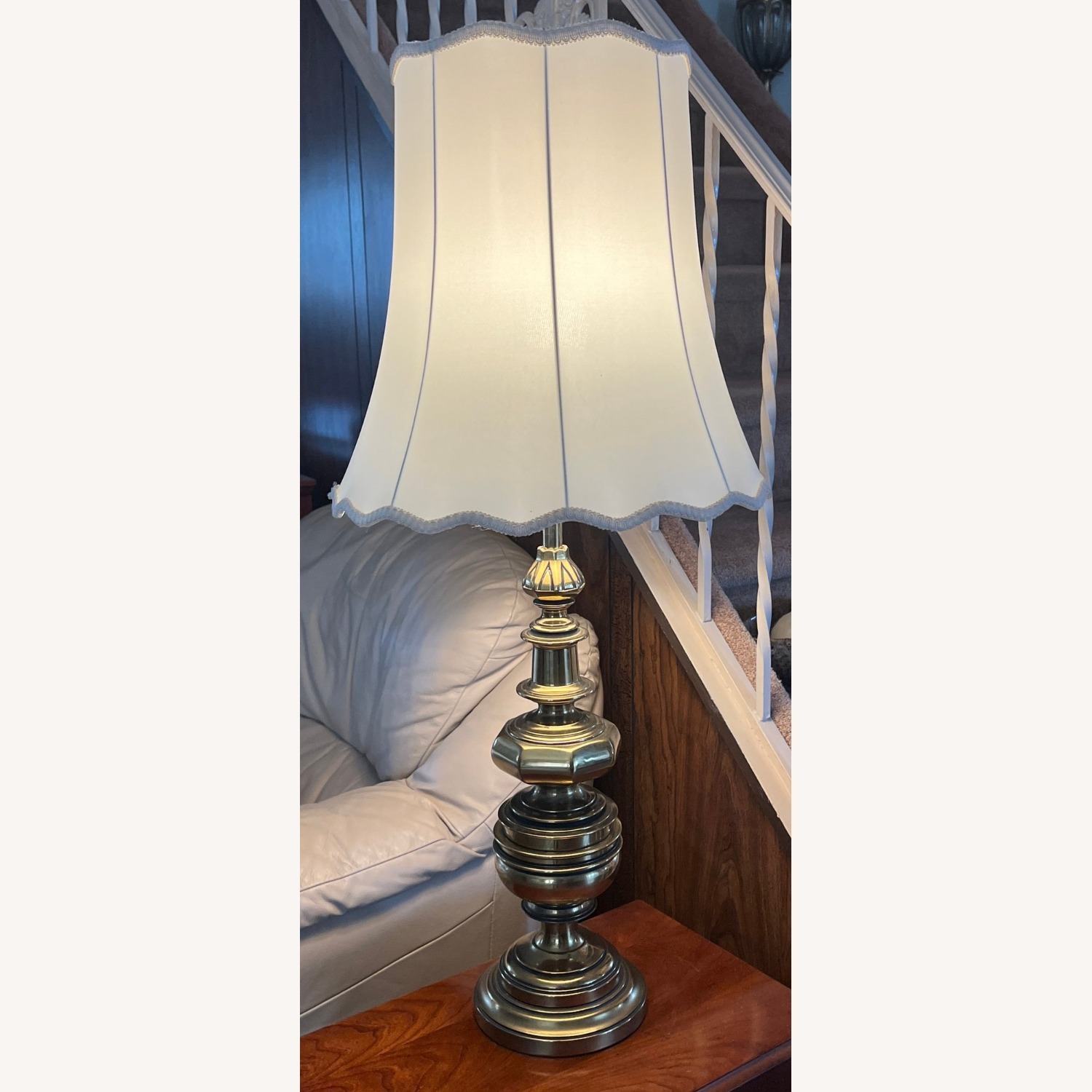Brass Table Lamp with Scalloped Shade - image-3