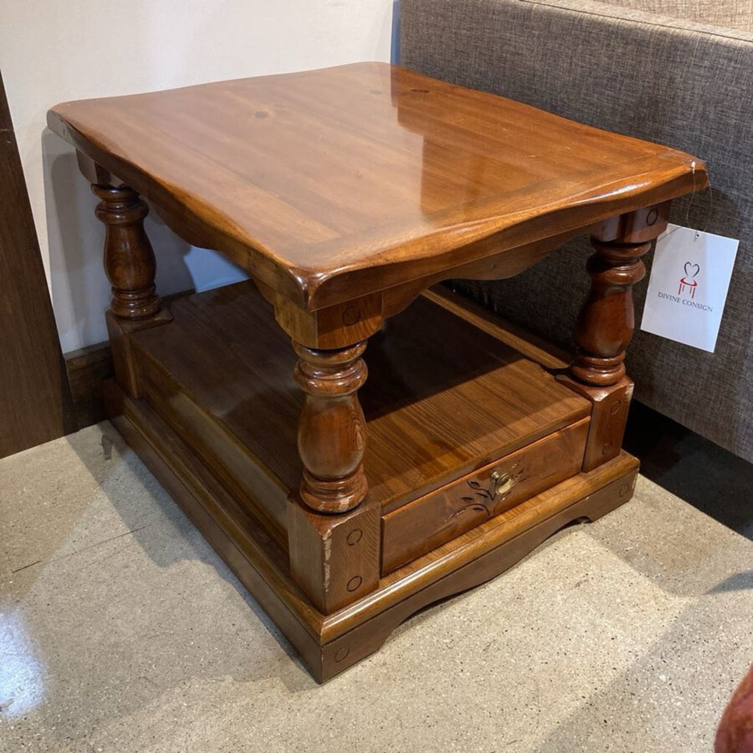 Solid Colonial Style 1-Drawer Nightstand - image-1