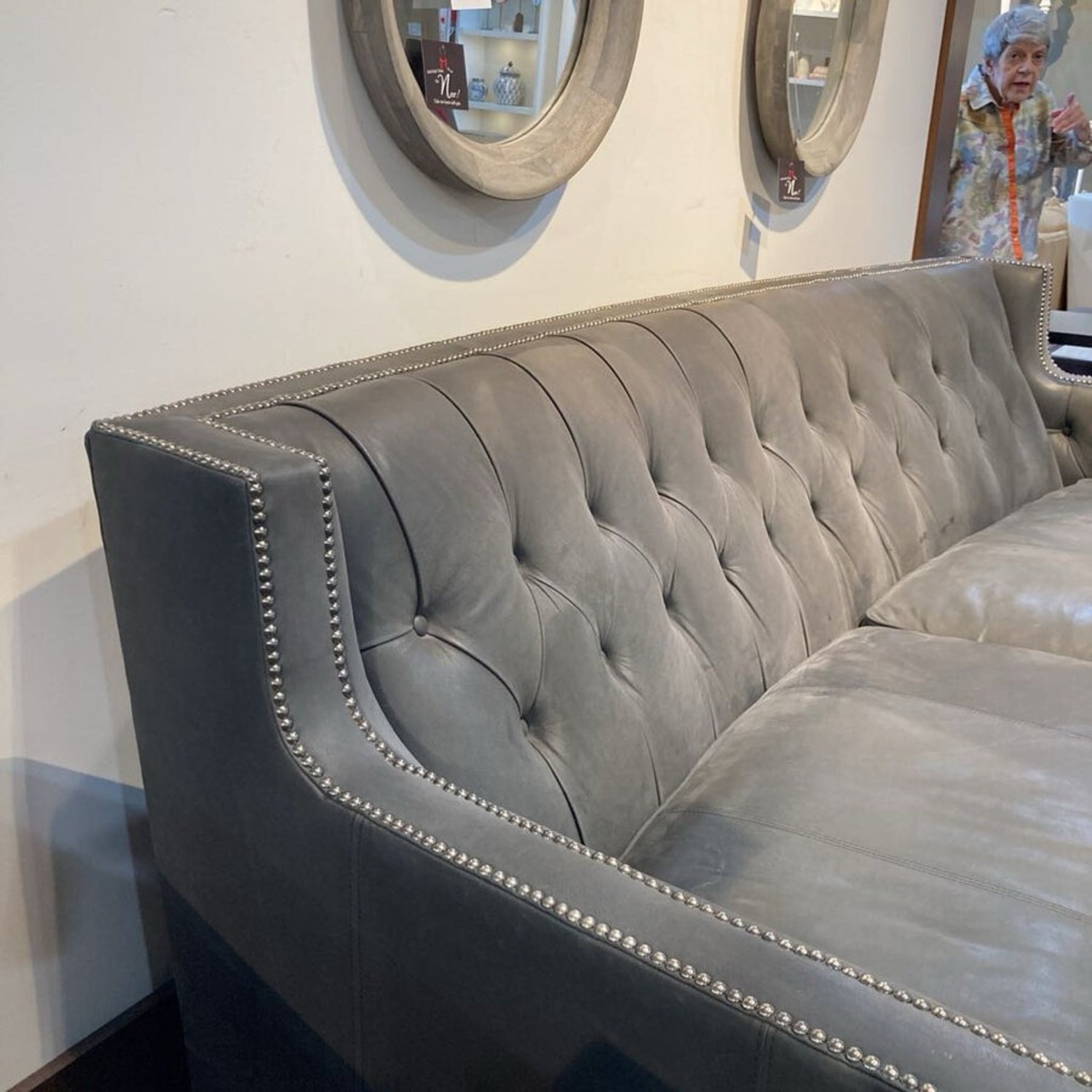 Bernhardt Curved Tufted Top Grain Leather Sofa - image-9