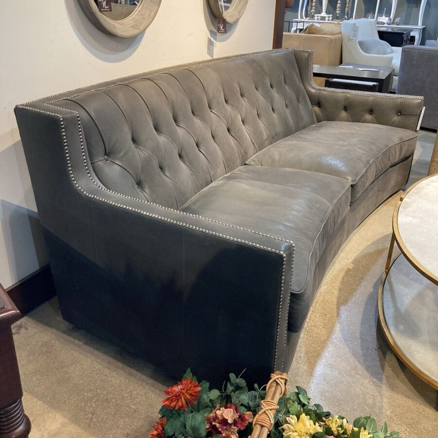Bernhardt Curved Tufted Top Grain Leather Sofa - image-2