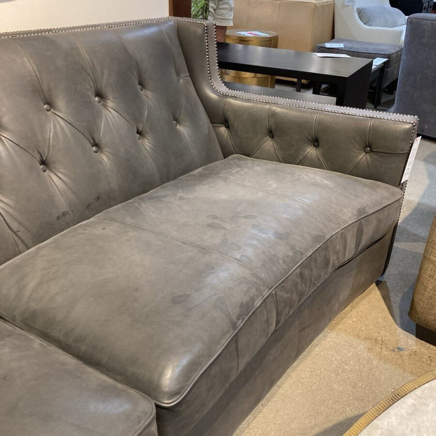 Bernhardt Curved Tufted Top Grain Leather Sofa - image-3