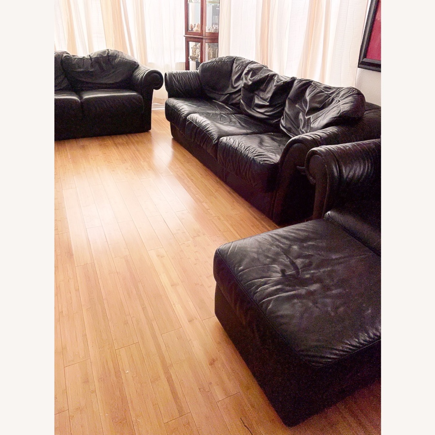 Roche Bobois Black Leather/Goose Down Sofa - image-5