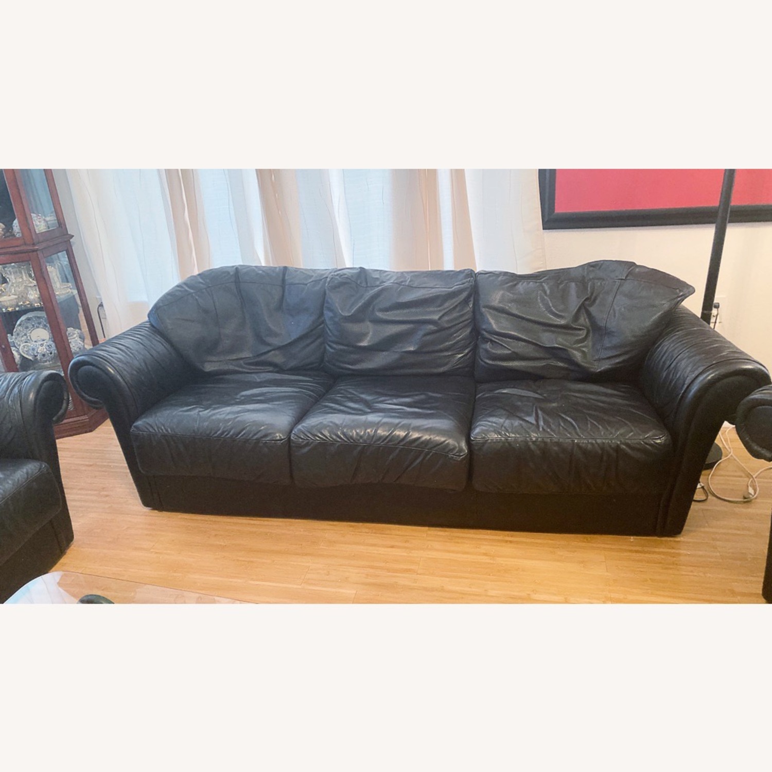 Roche Bobois Black Leather/Goose Down Sofa - image-10