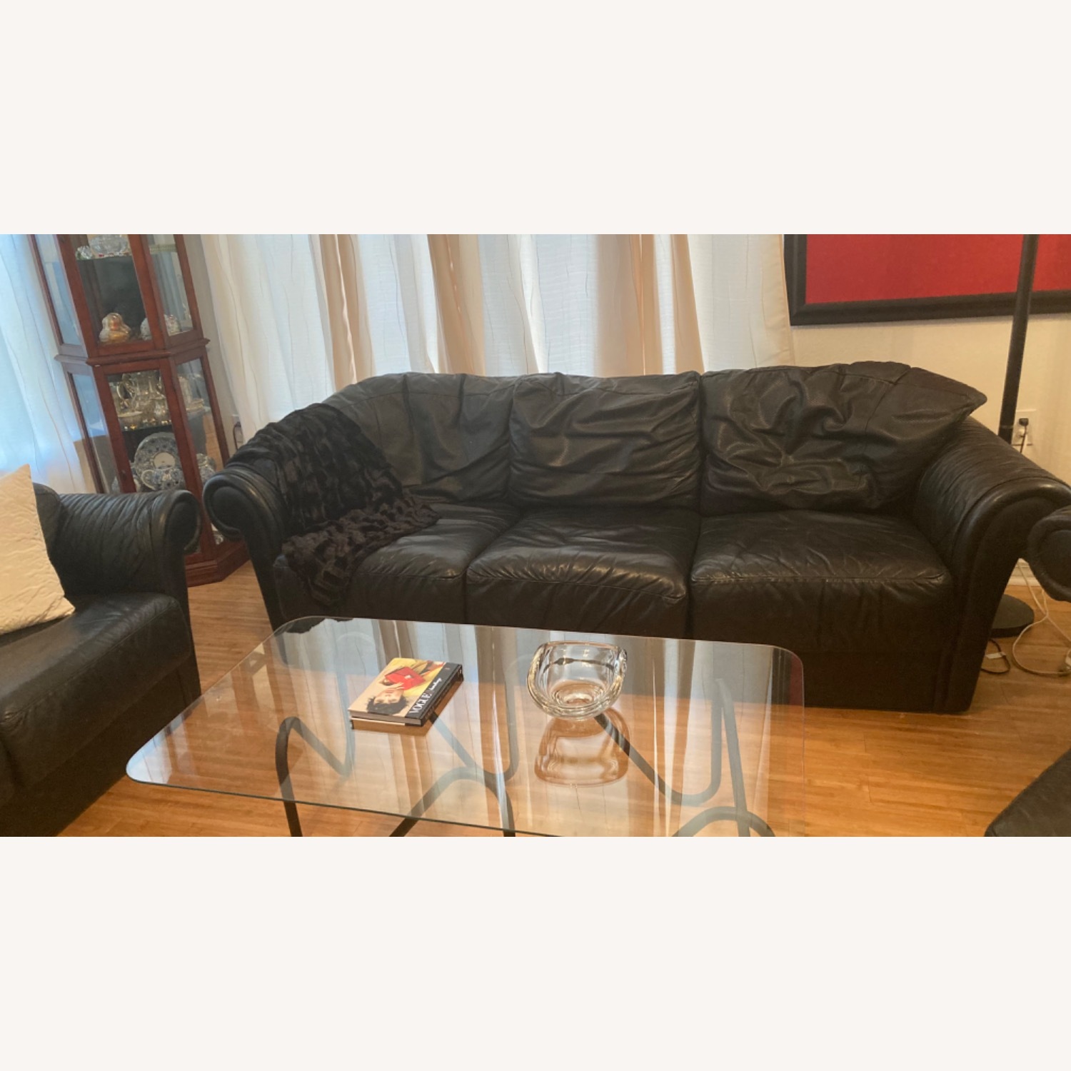 Roche Bobois Black Leather/Goose Down Sofa - image-7