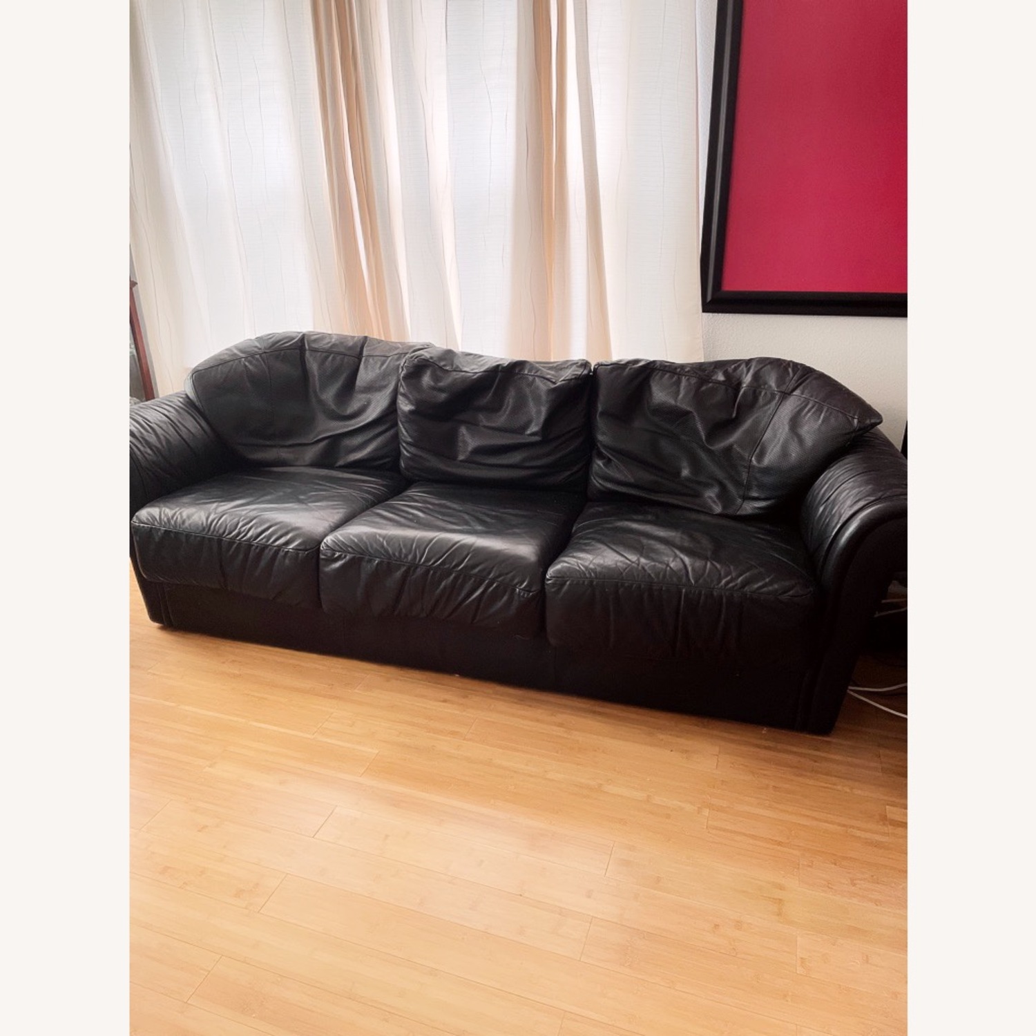 Roche Bobois Black Leather/Goose Down Sofa - image-2