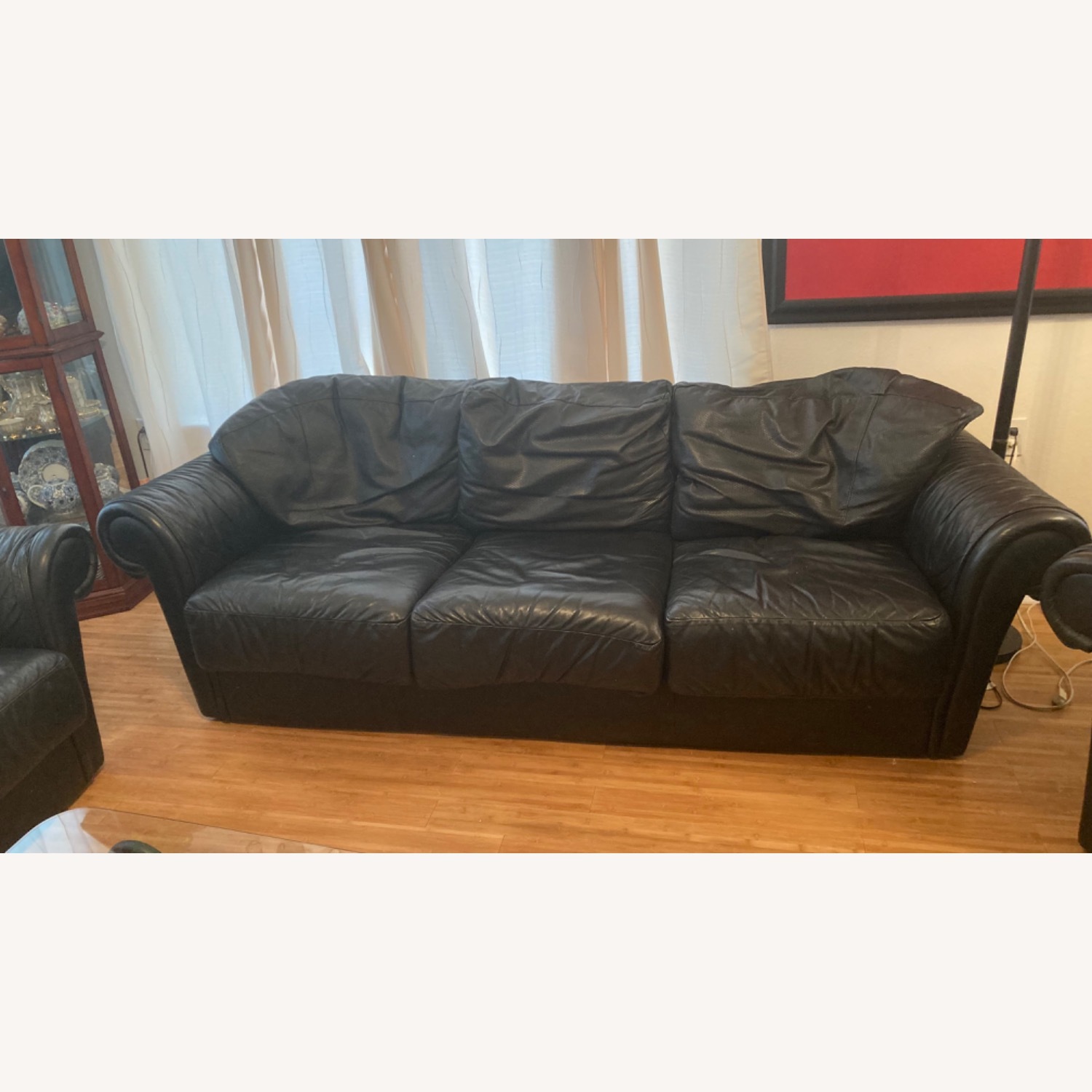 Roche Bobois Black Leather/Goose Down Sofa - image-8