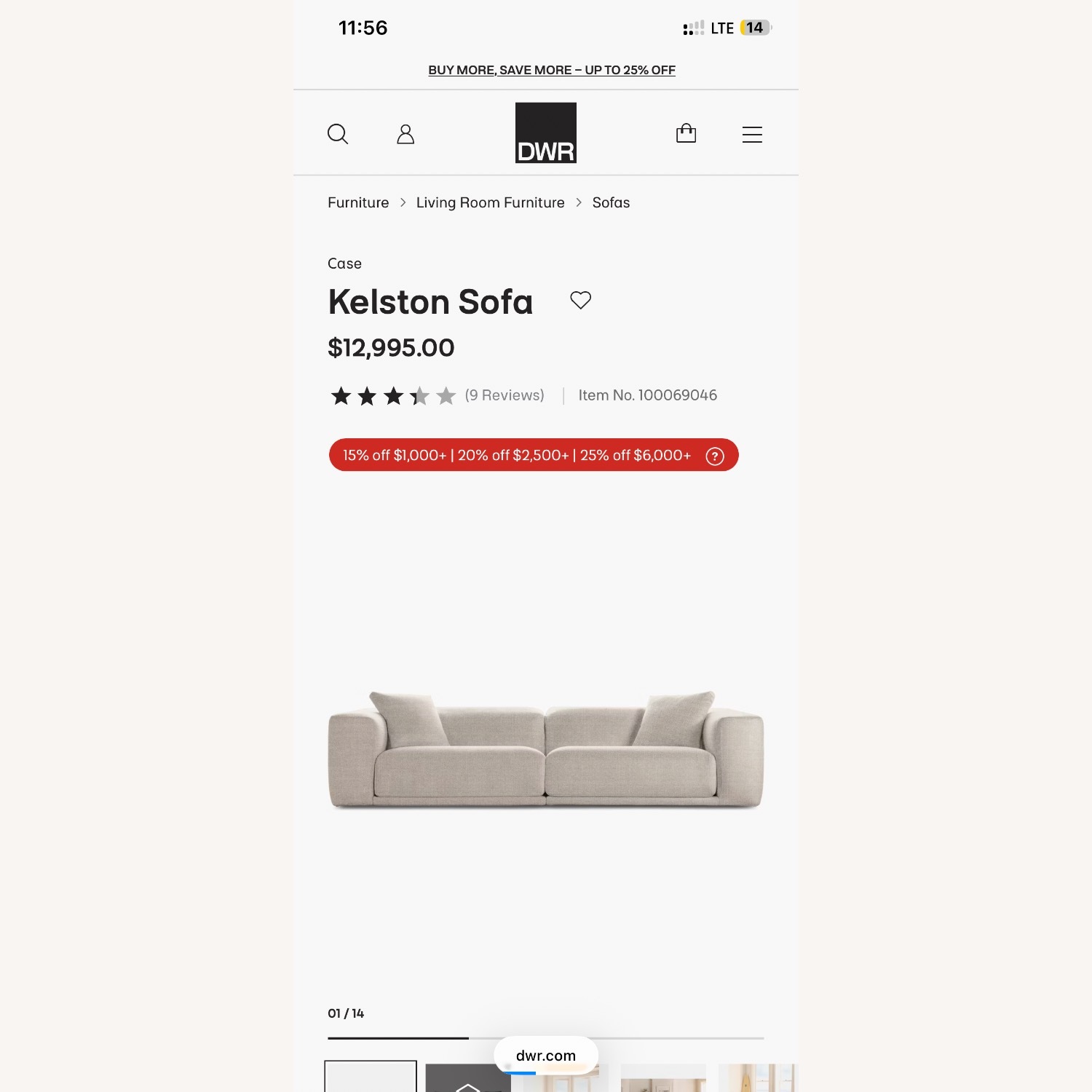 Design Within Reach Kelston Natural Fabric 3+ Seater Sofa - image-4