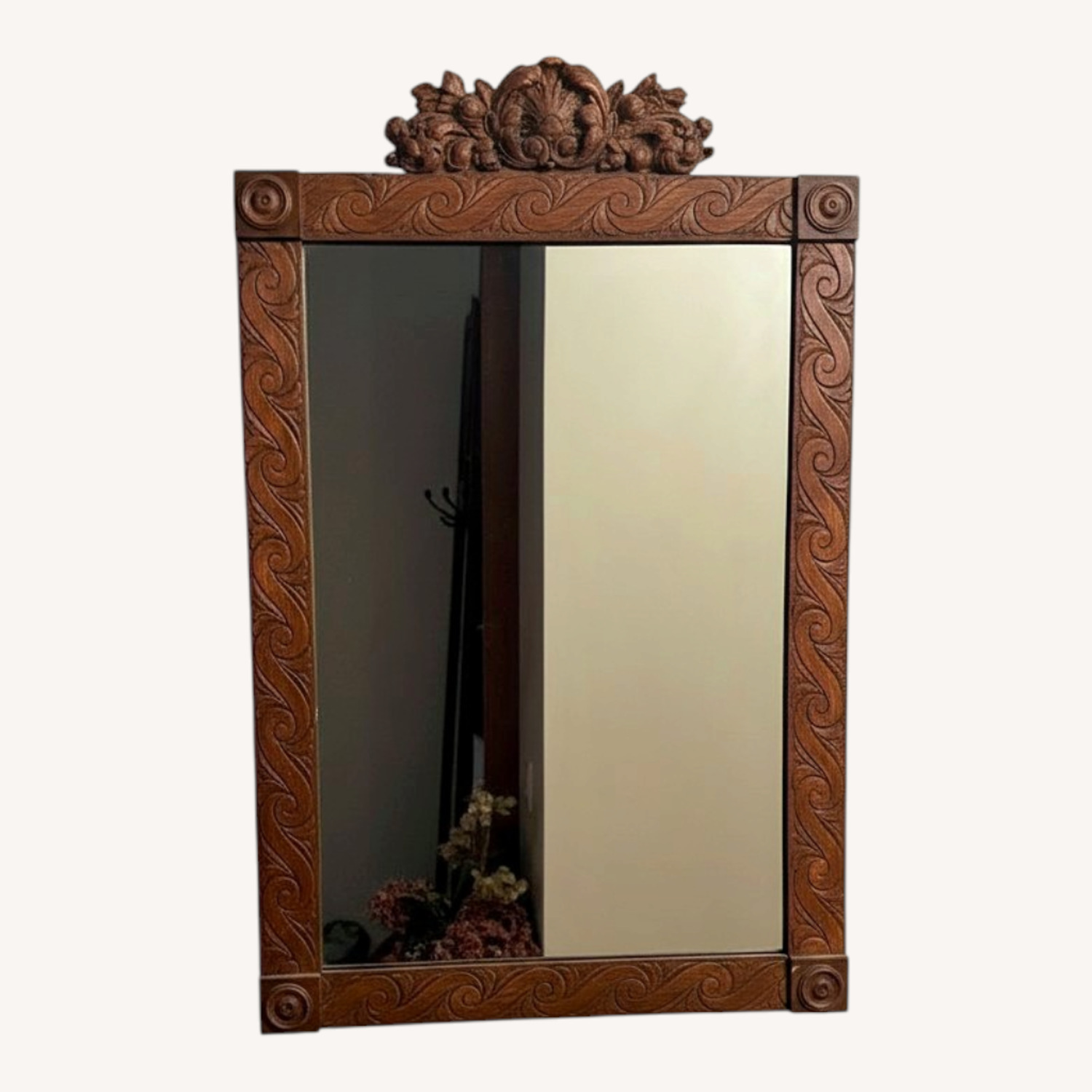 Vintage/Antique Finds Dark Brown Wood Wall Mirror - image-0