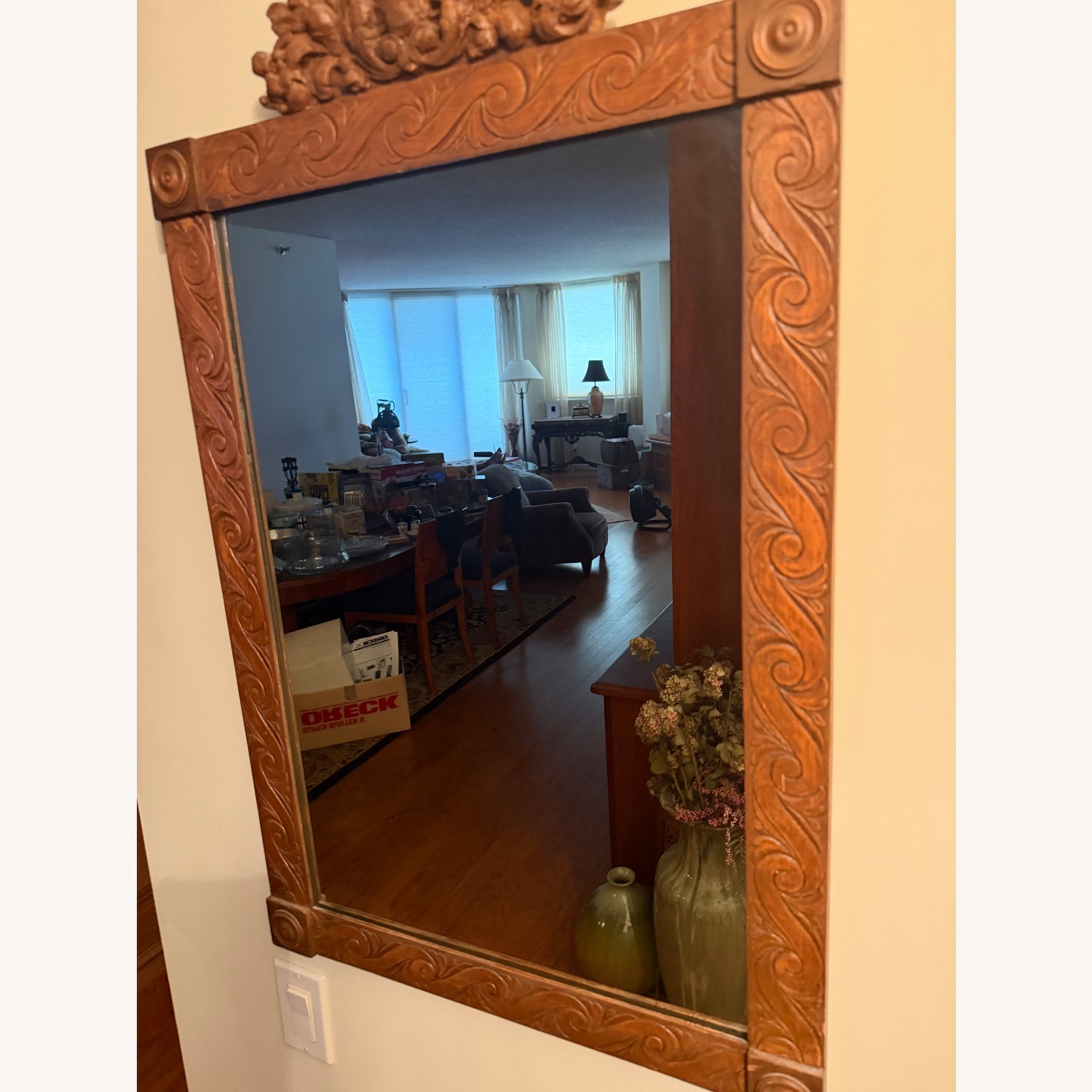 Vintage/Antique Finds Dark Brown Wood Wall Mirror - image-2
