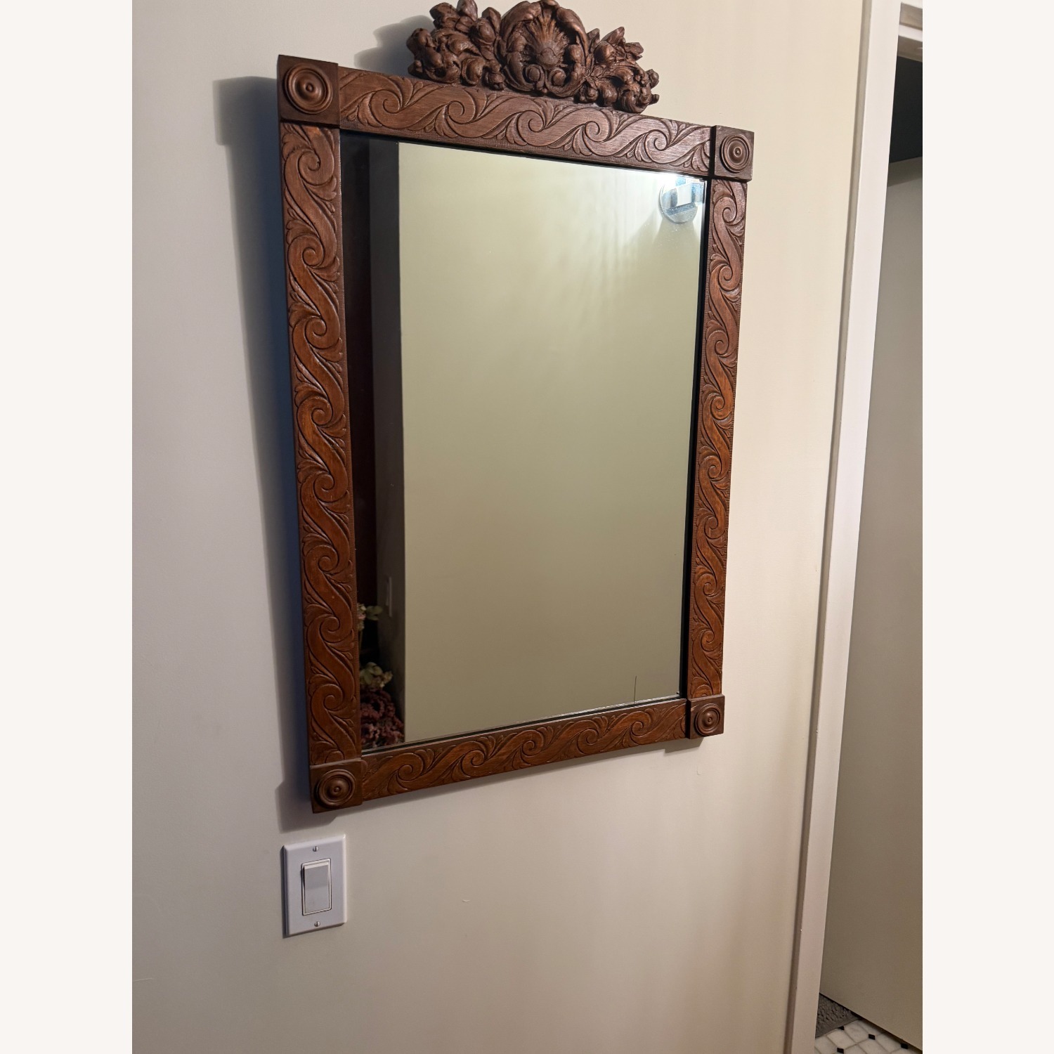 Vintage/Antique Finds Dark Brown Wood Wall Mirror - image-1