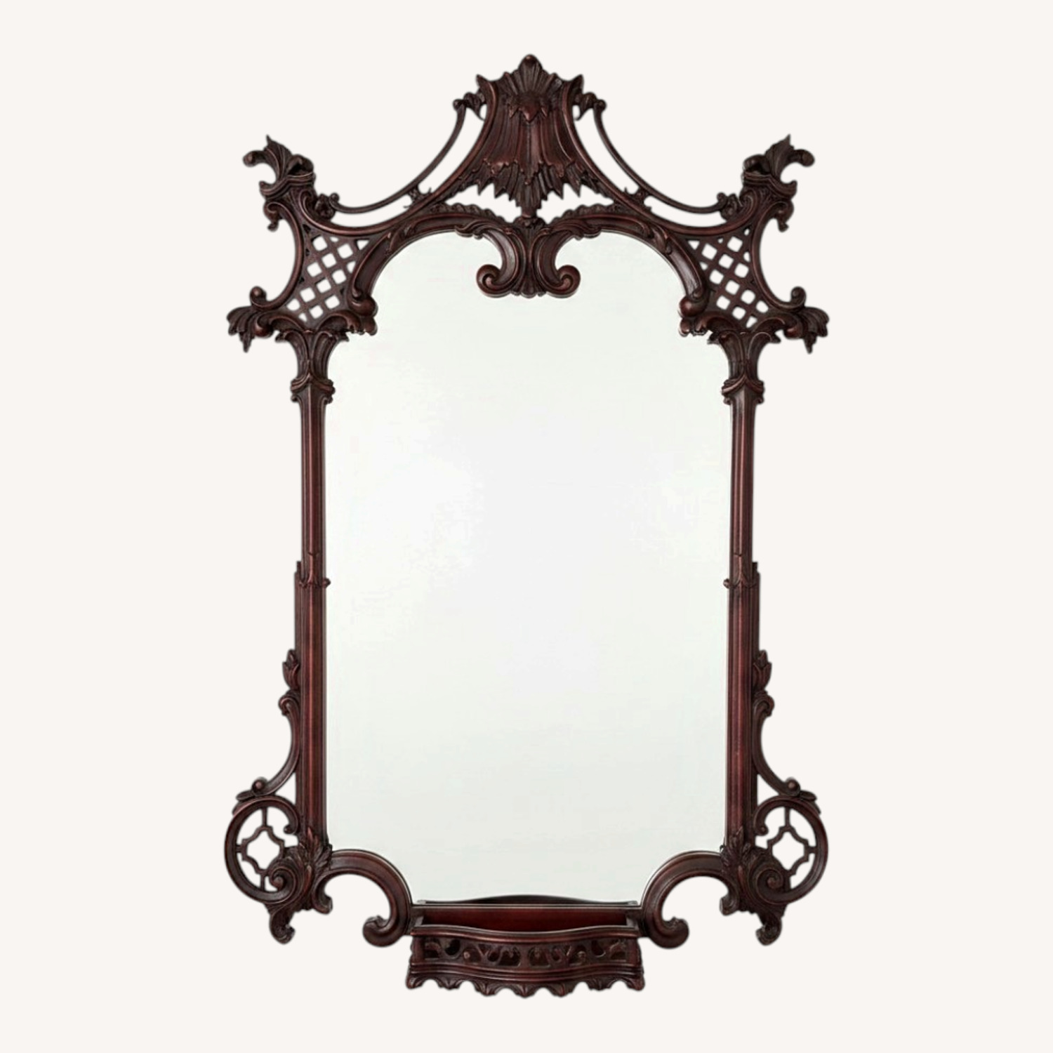 Solid Wood Antique Mirror W Floating Shelf - image-0