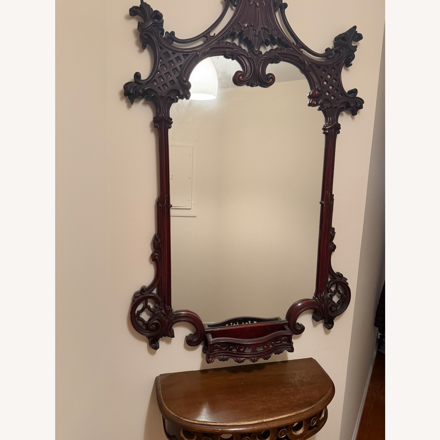 Solid Wood Antique Mirror W Floating Shelf - image-2