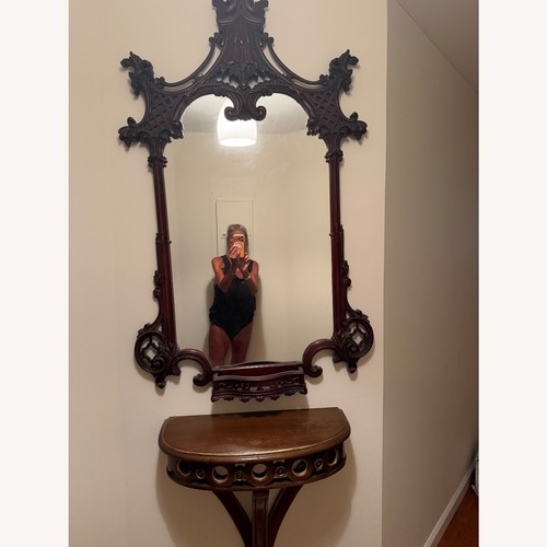 Used Solid Wood Antique Mirror W Floating Shelf for sale on AptDeco