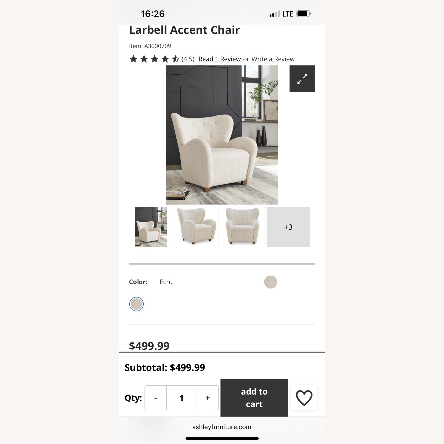 Ashley Furniture Larbell White Fabric Accent Chair - image-4