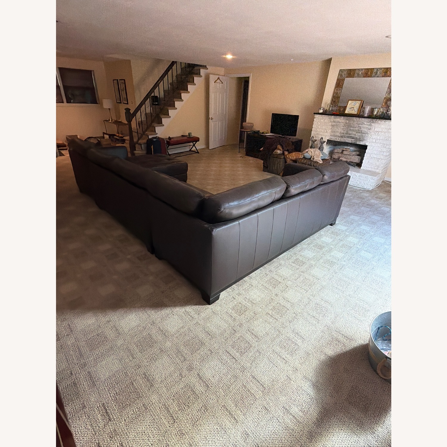 Macy's Dark Brown Leather 3+ Piece Sectional - image-4