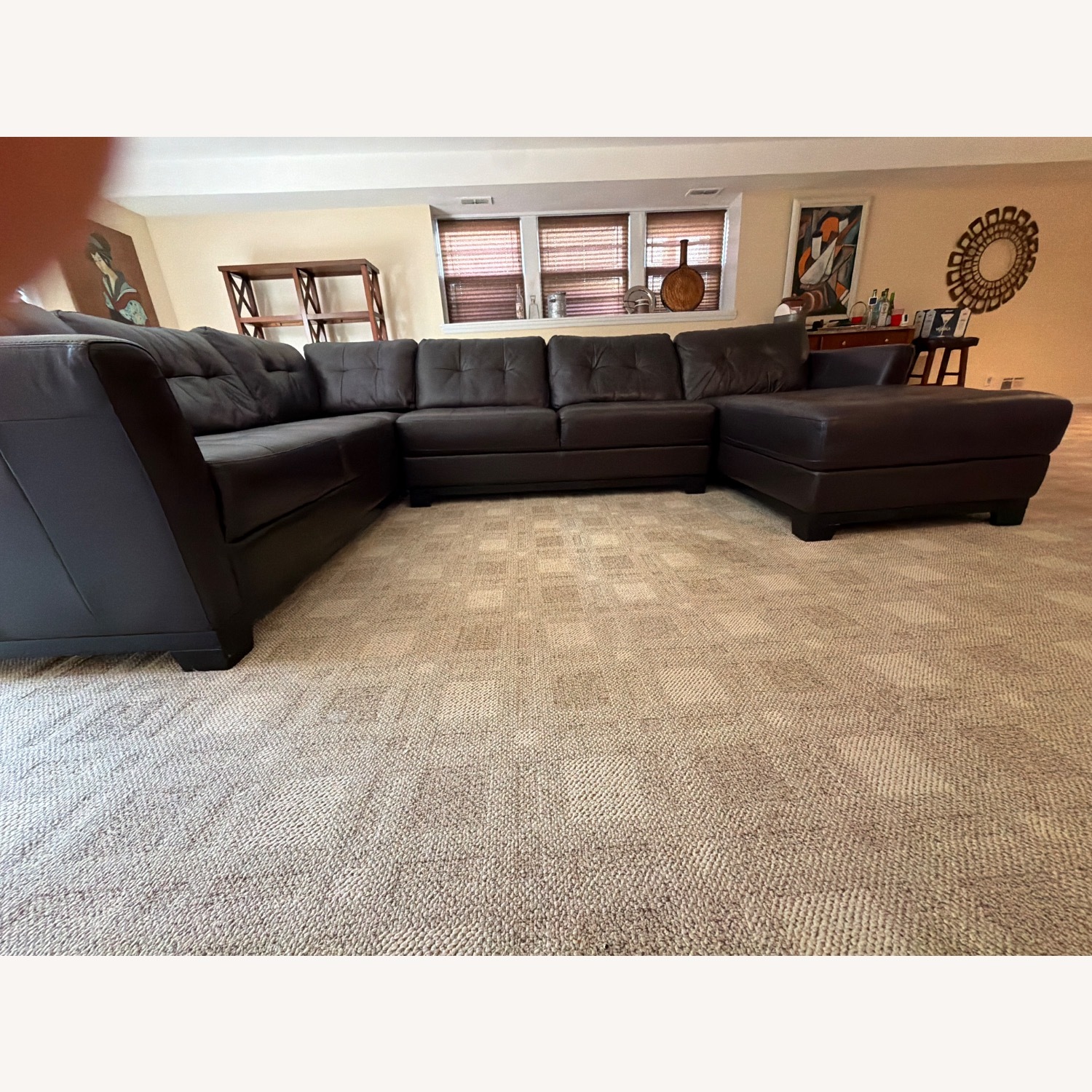 Macy's Dark Brown Leather 3+ Piece Sectional - image-6