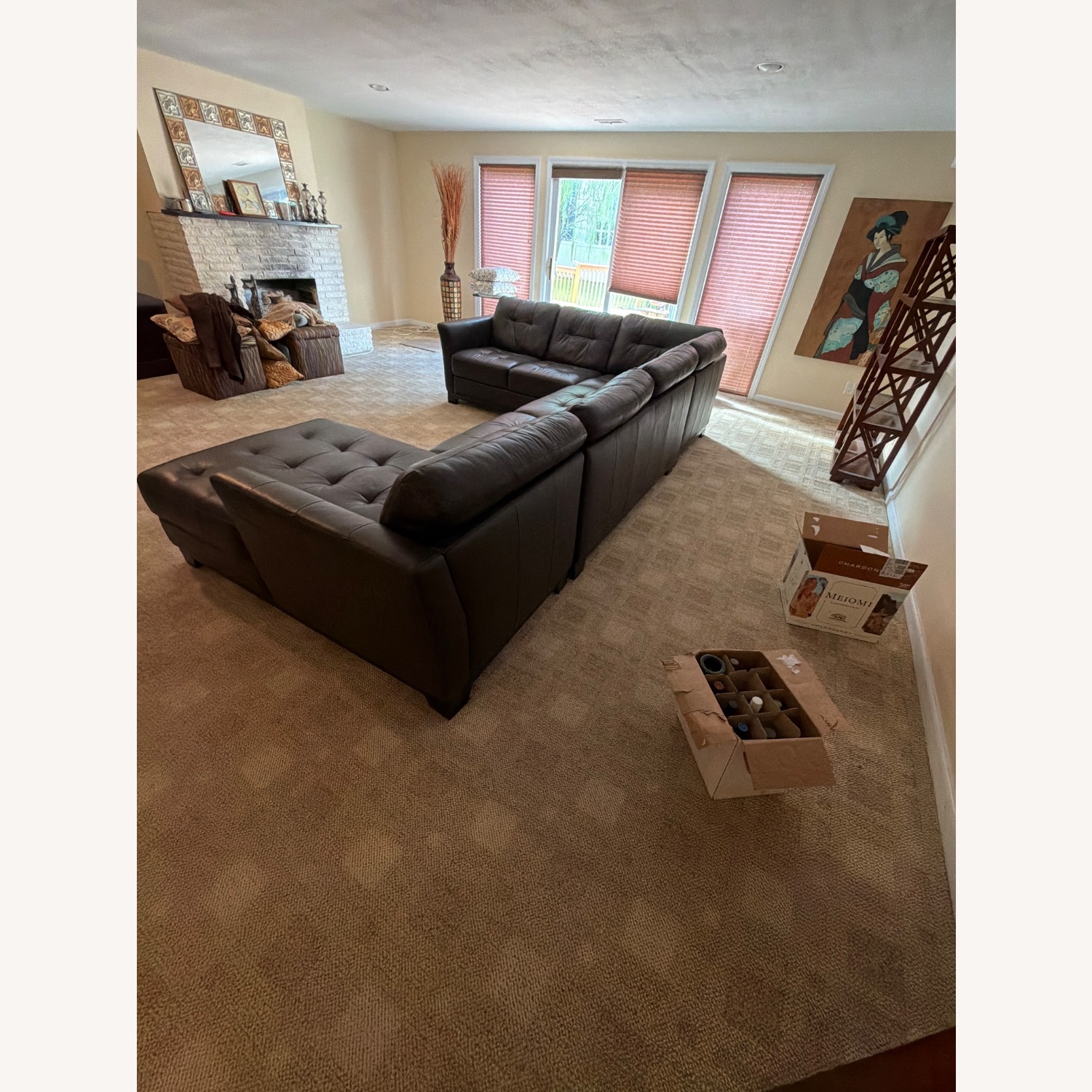 Macy's Dark Brown Leather 3+ Piece Sectional - image-3