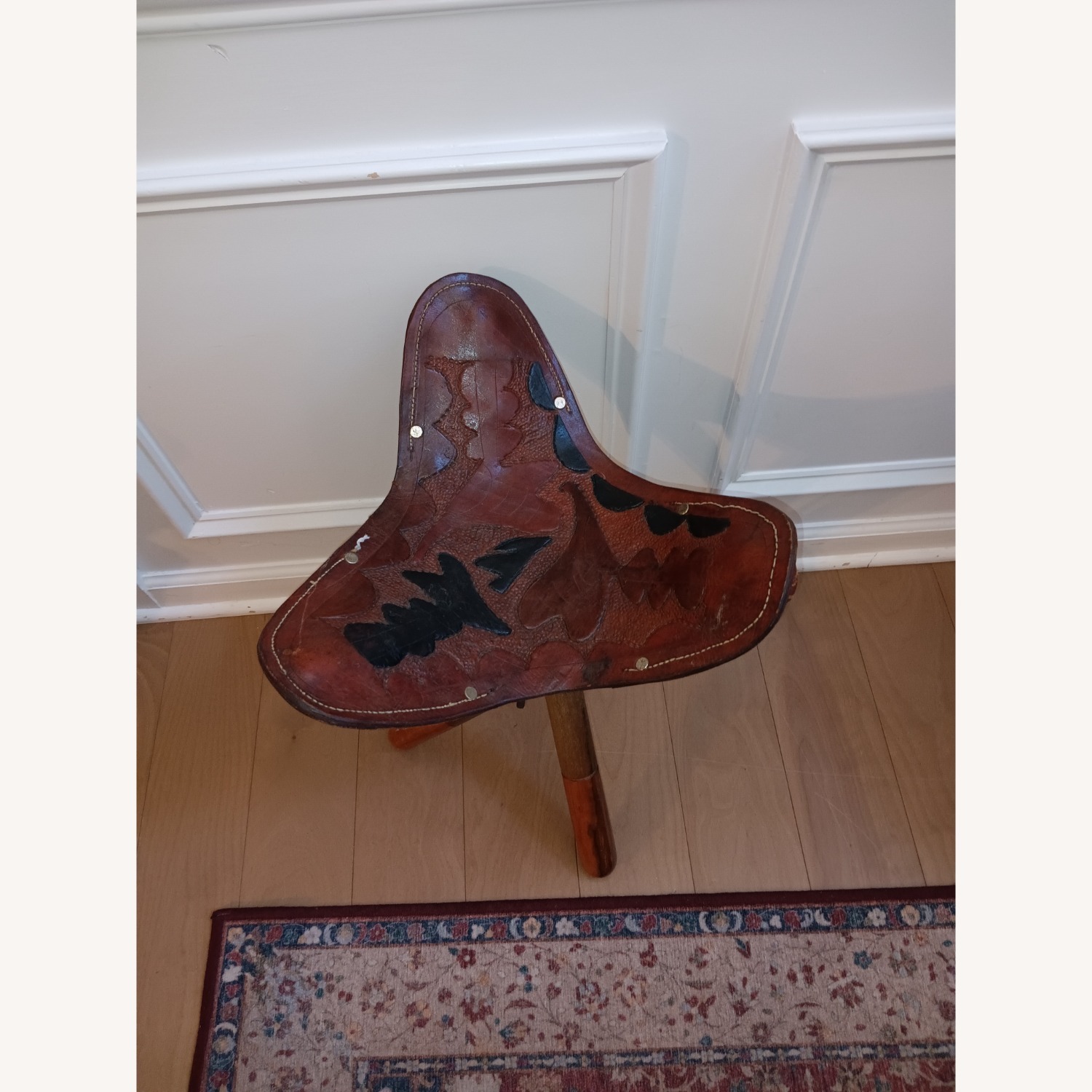 Vintage/Antique Finds Dark Brown Leather Stool - image-3