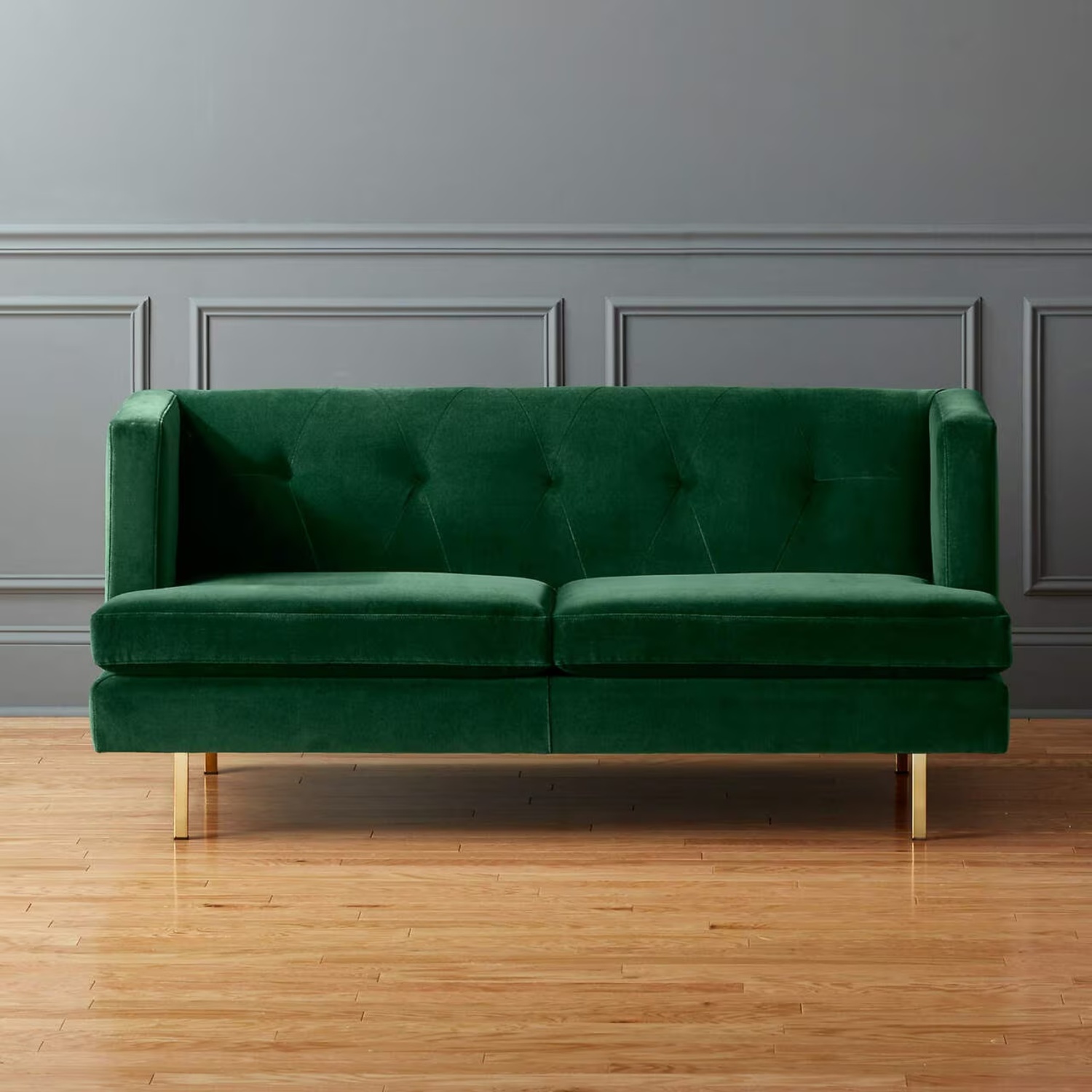 CB2 Avec Emerald Green 2 Seater Sofa W Brass Legs - image-5