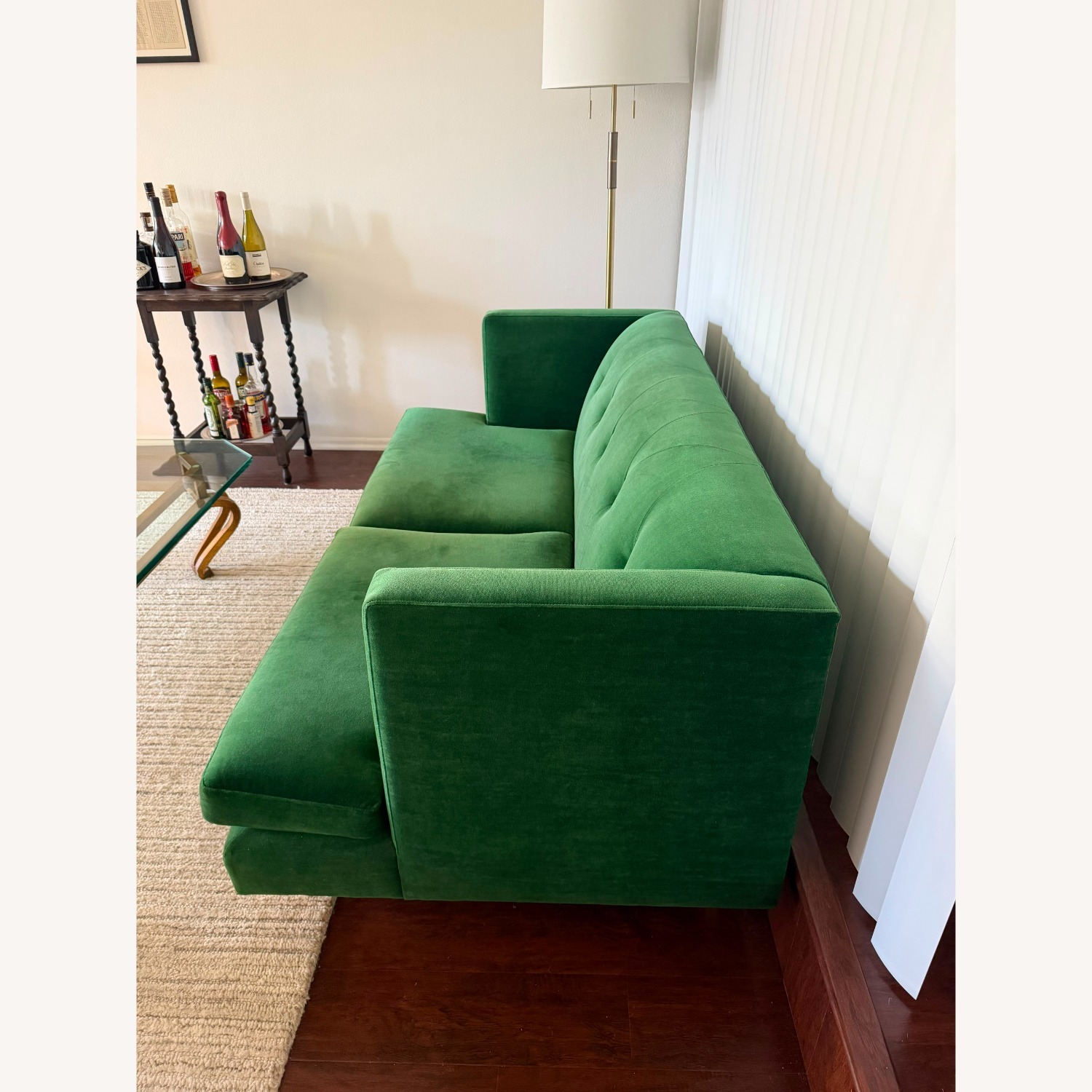 CB2 Avec Emerald Green 2 Seater Sofa W Brass Legs - image-3