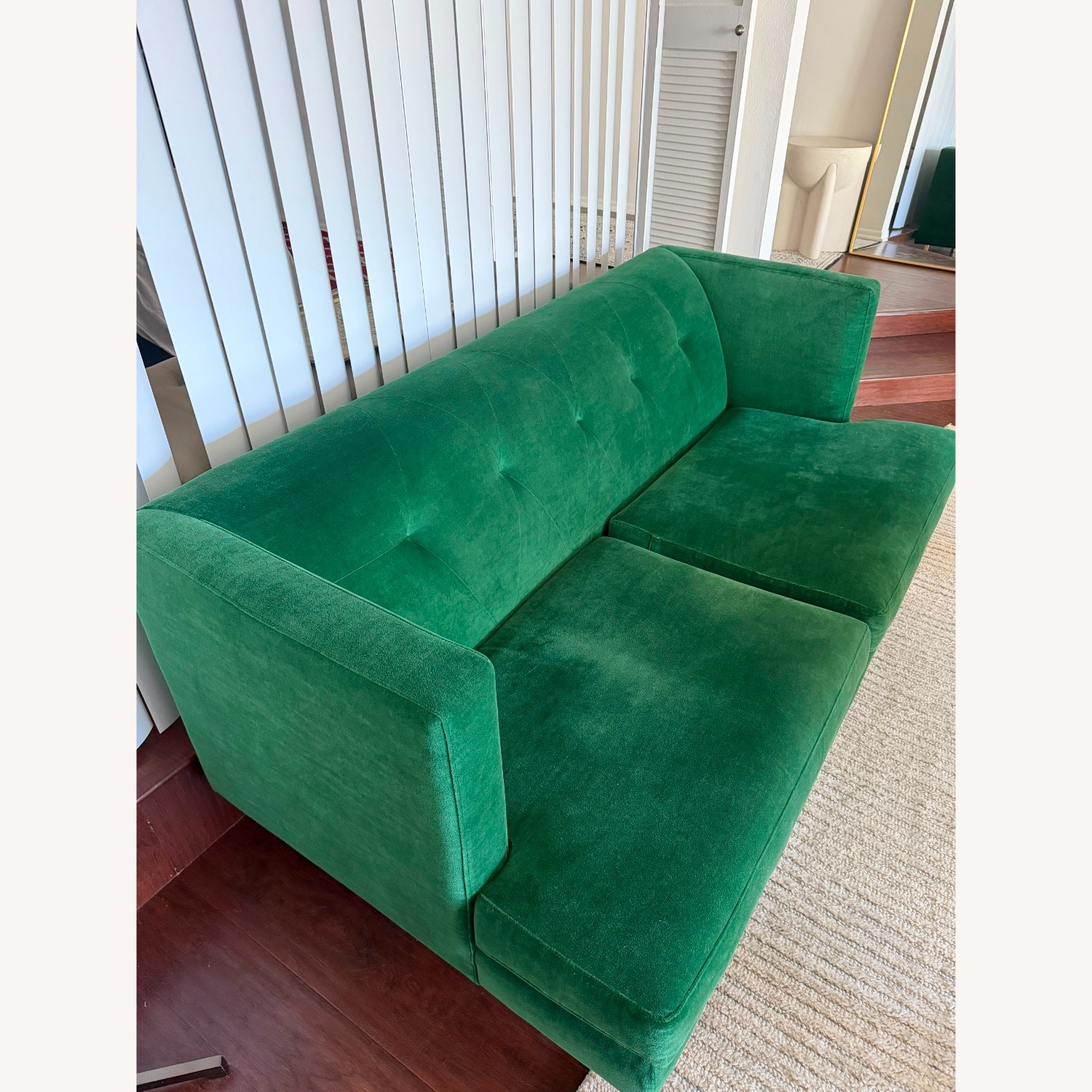 CB2 Avec Emerald Green 2 Seater Sofa W Brass Legs - image-2