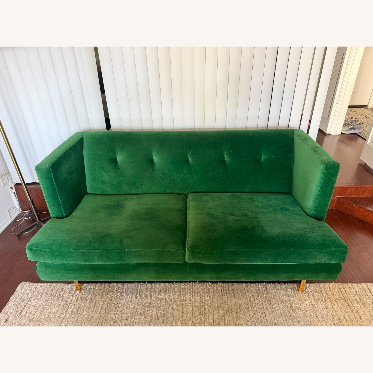CB2 Avec Emerald Green 2 Seater Sofa W Brass Legs - image-1