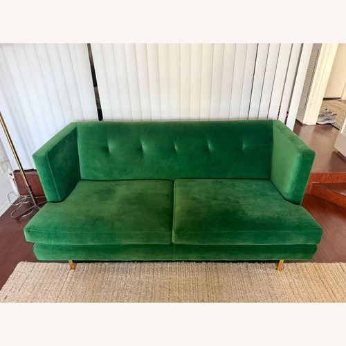 Used CB2 Avec Emerald Green 2 Seater Sofa W Brass Legs for sale on AptDeco