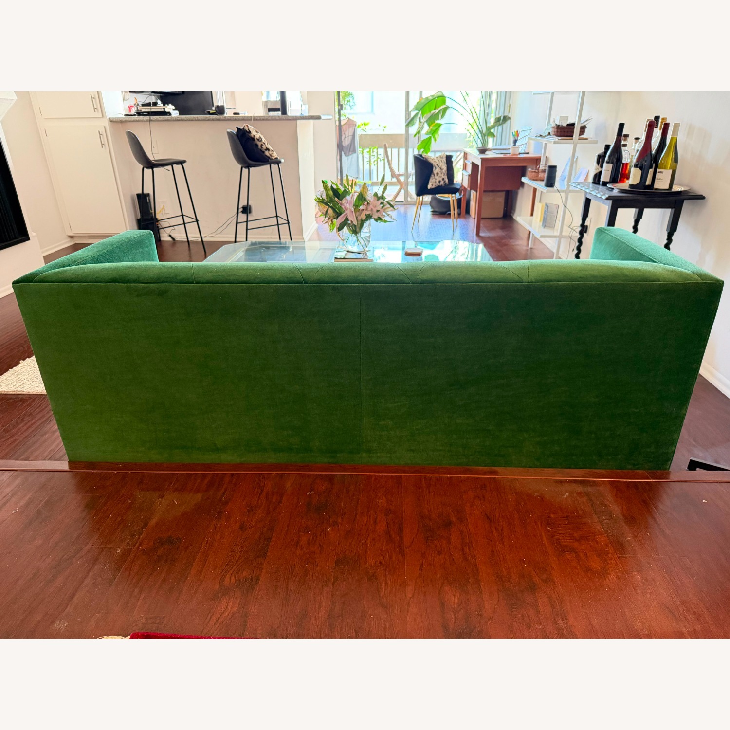 CB2 Avec Emerald Green 2 Seater Sofa W Brass Legs - image-4