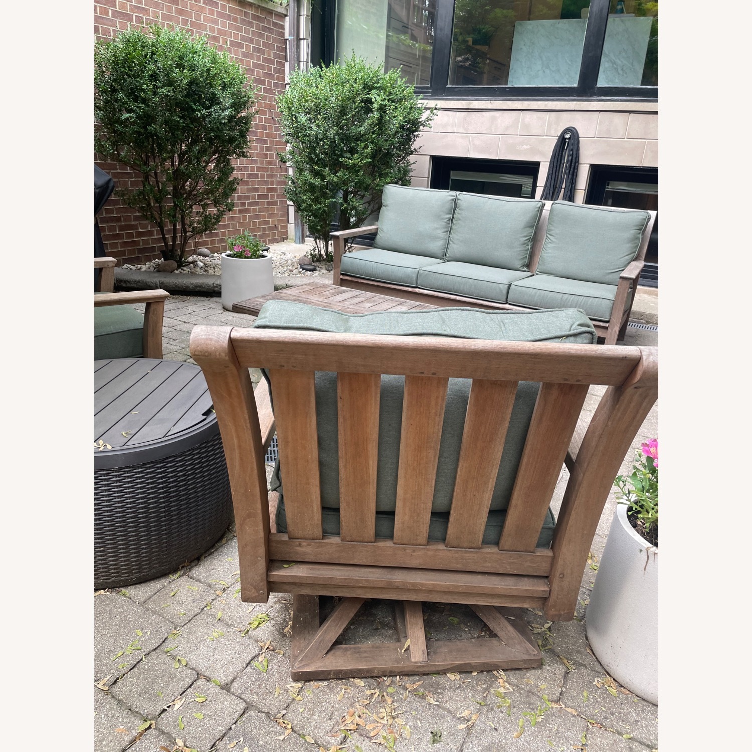 Teak Sofa, Chair and Swivel Chair With Covers - image-5