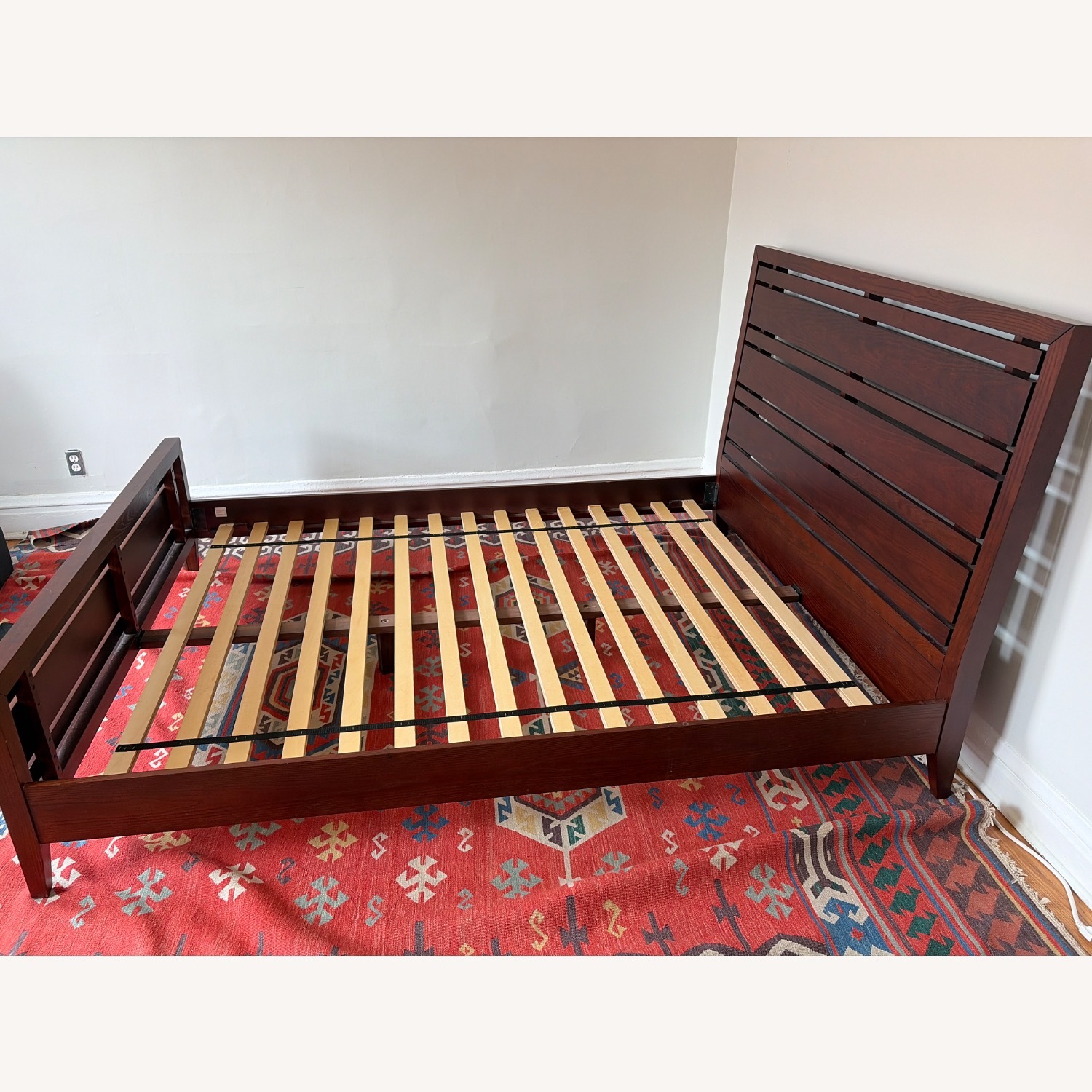 Dark Brown Wood Queen Bed - image-3