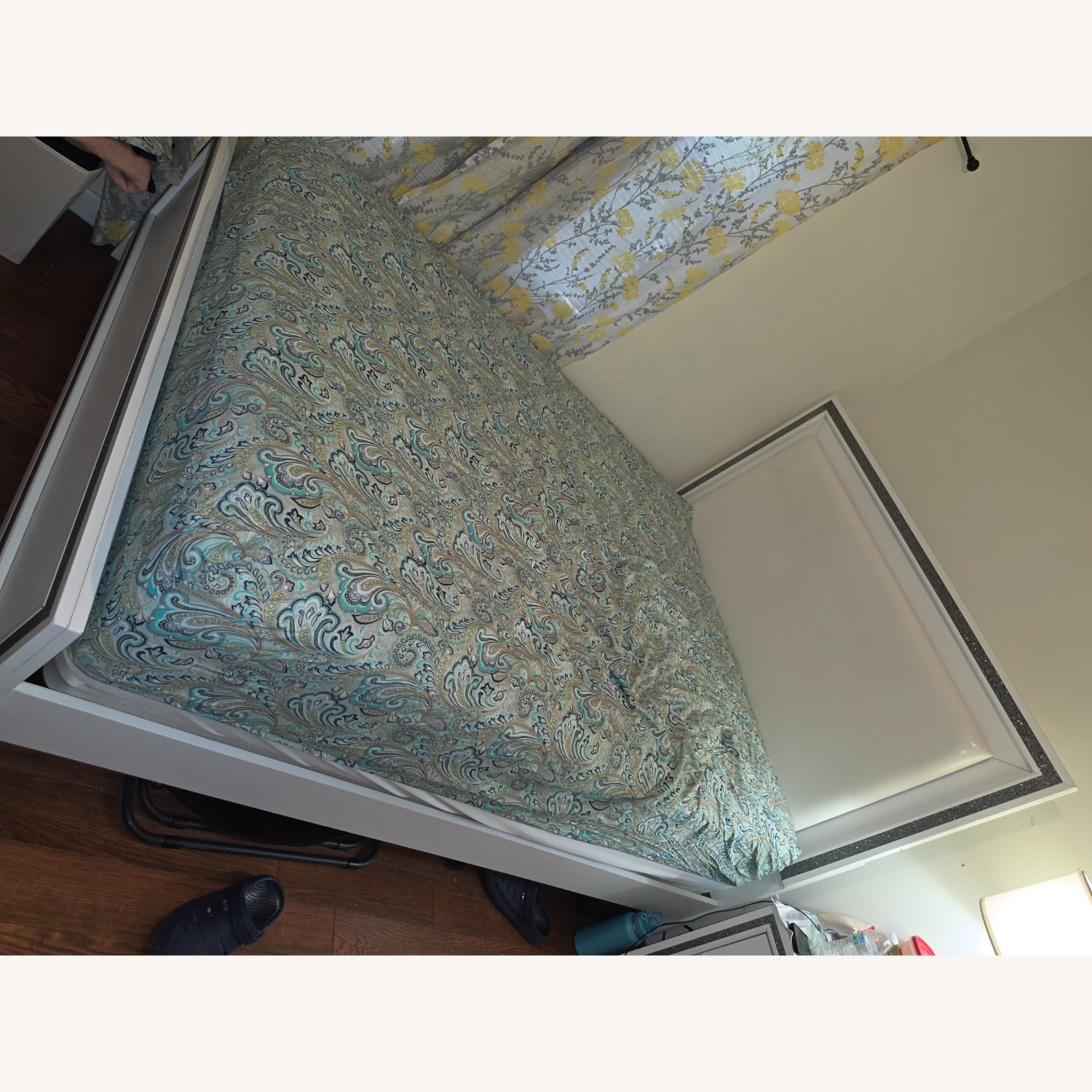 White Fabric Queen Bed - image-1