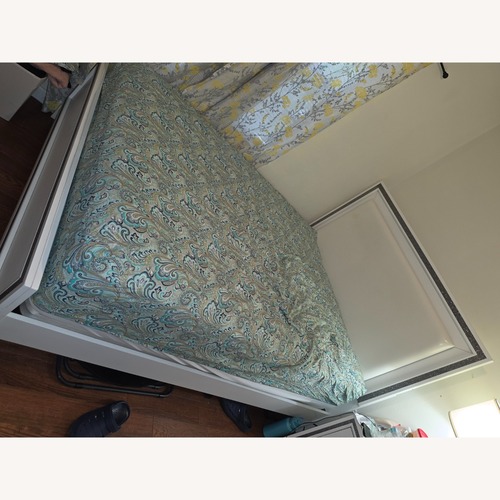 Used White Fabric Queen Bed for sale on AptDeco