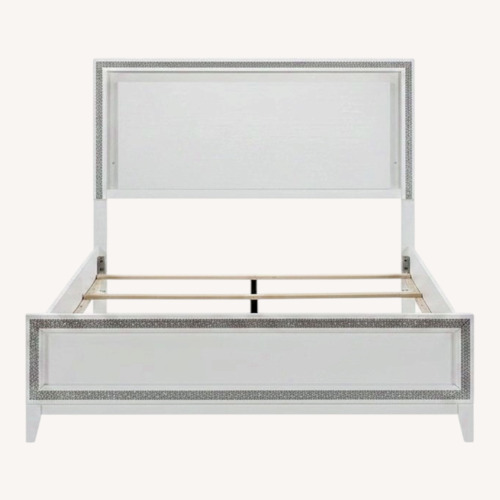 Used White Fabric Queen Bed for sale on AptDeco