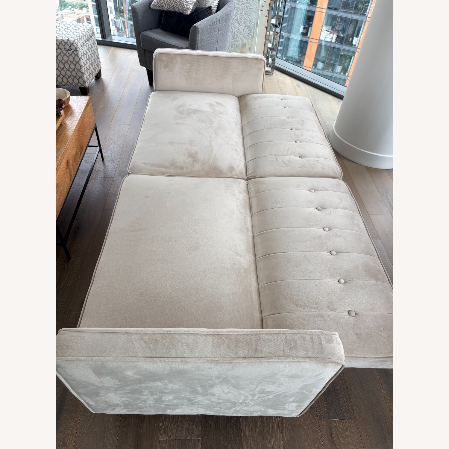 Mercury Row Perdue Cream Velvet Convertible Sleeper Sofa - image-4