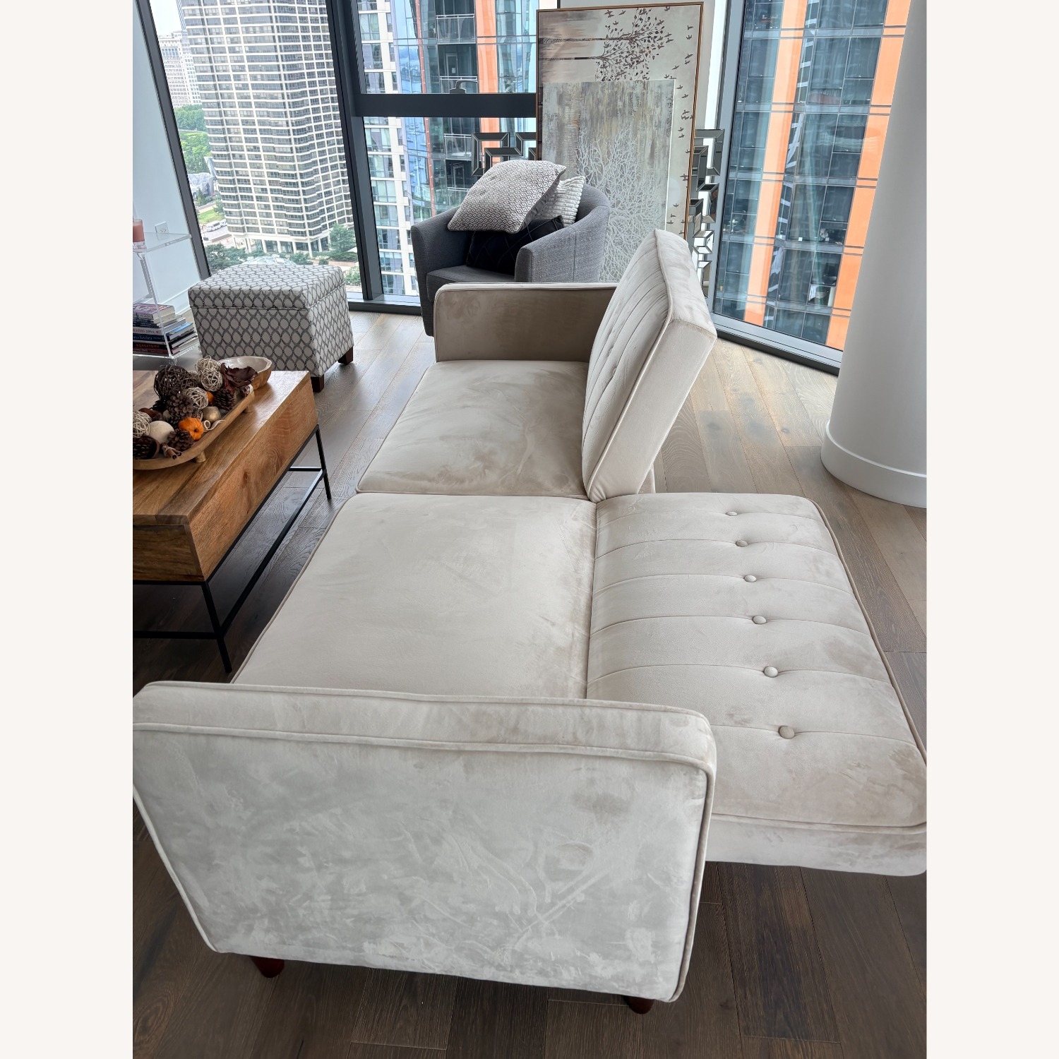 Mercury Row Perdue Cream Velvet Convertible Sleeper Sofa - image-2