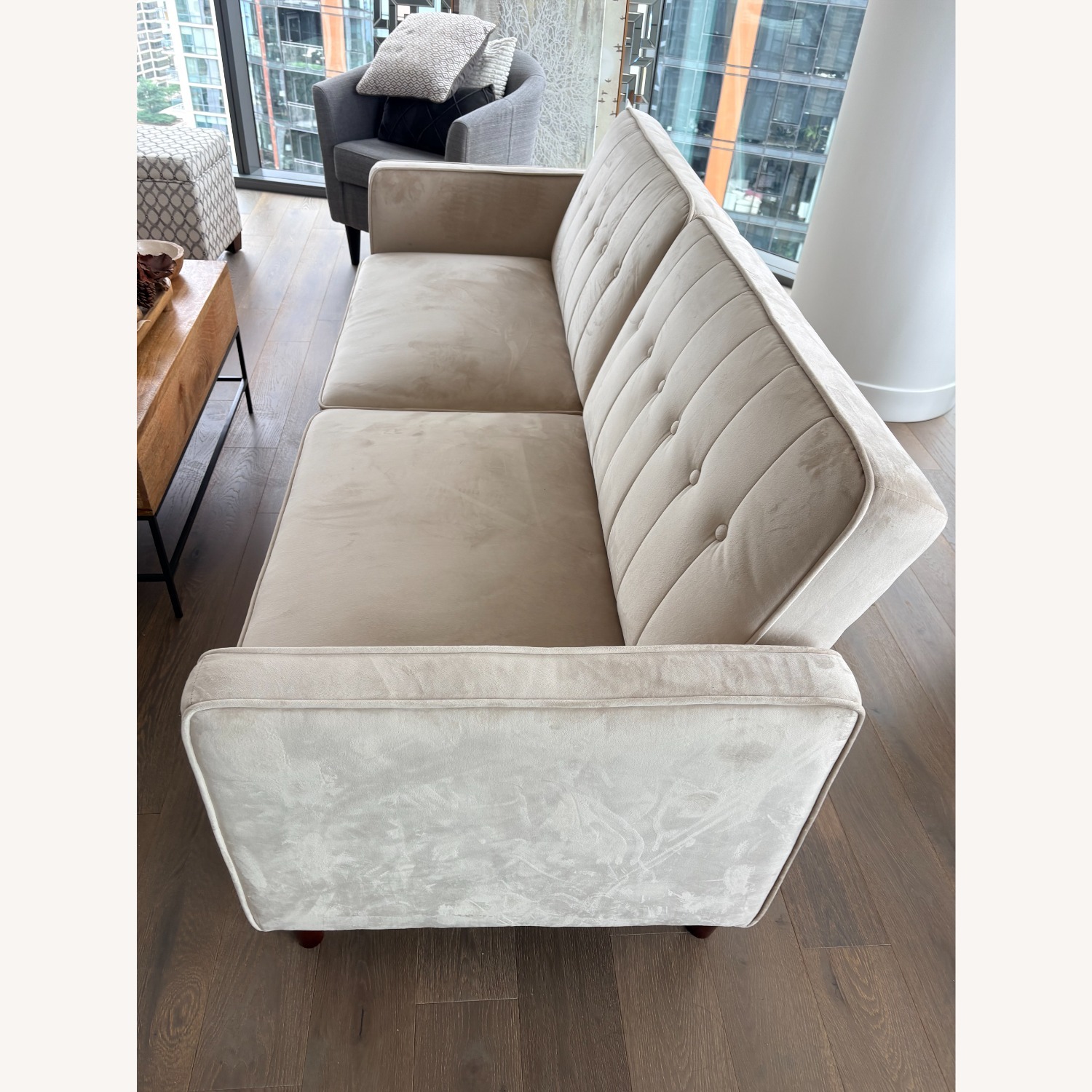 Mercury Row Perdue Cream Velvet Convertible Sleeper Sofa - image-3