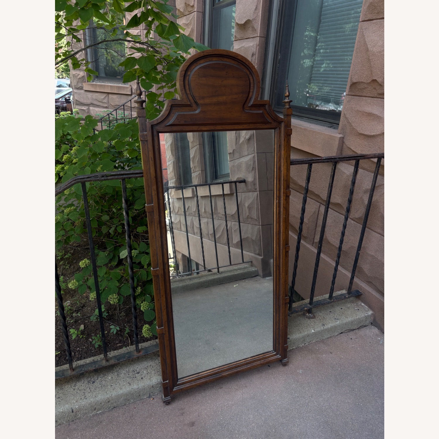 Antique Wood Framed Mirror W Brass Details - image-1