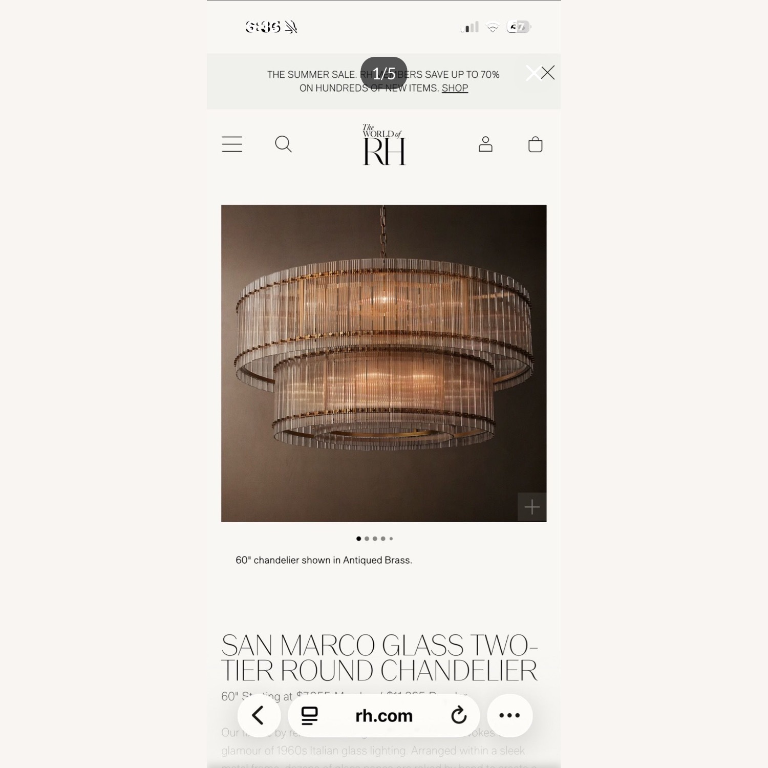 Restoration Hardware San Marco Glass Two-Tier Round Chandelier - image-1