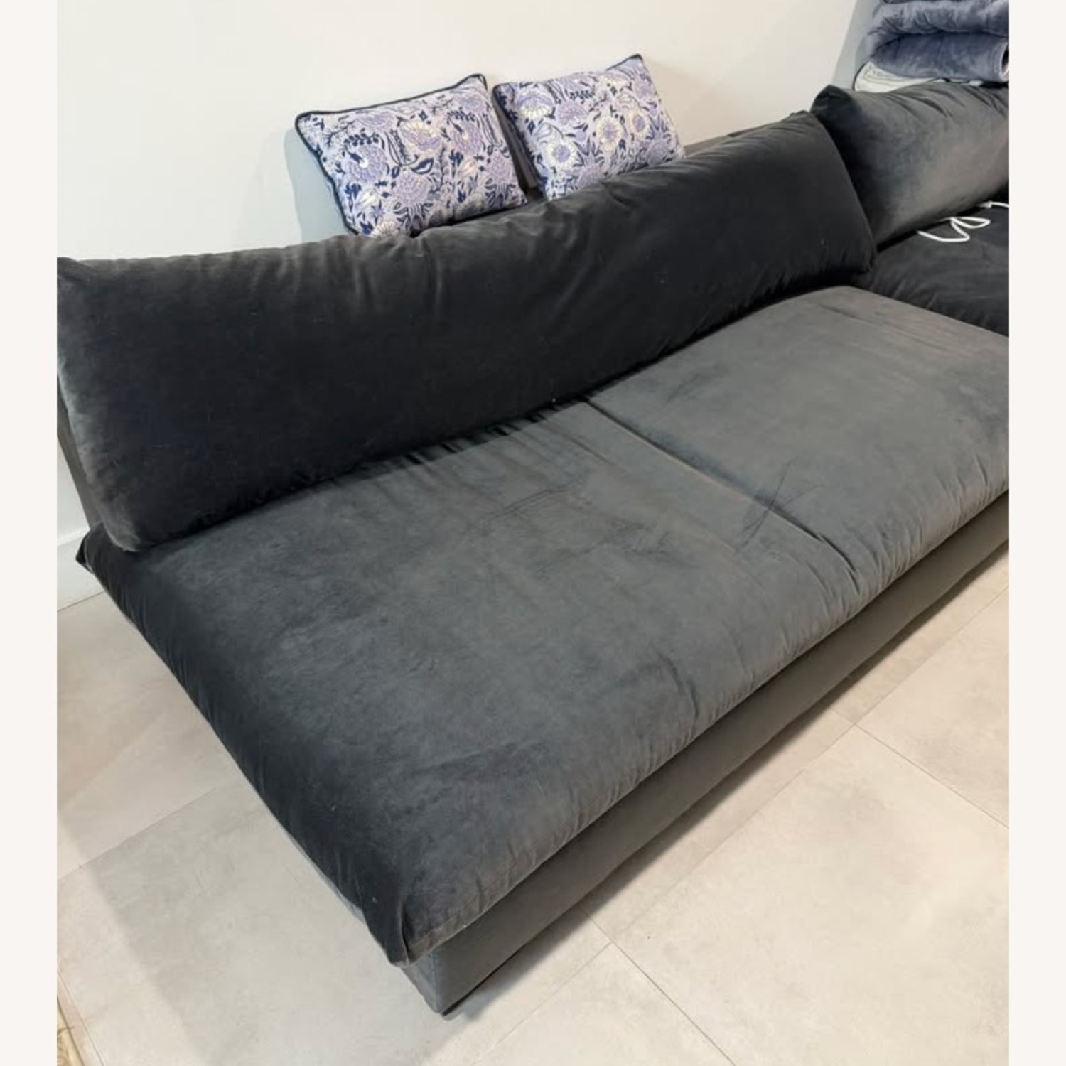 CB2 Deseo Blue Velvet 2 Piece Sectional - image-3