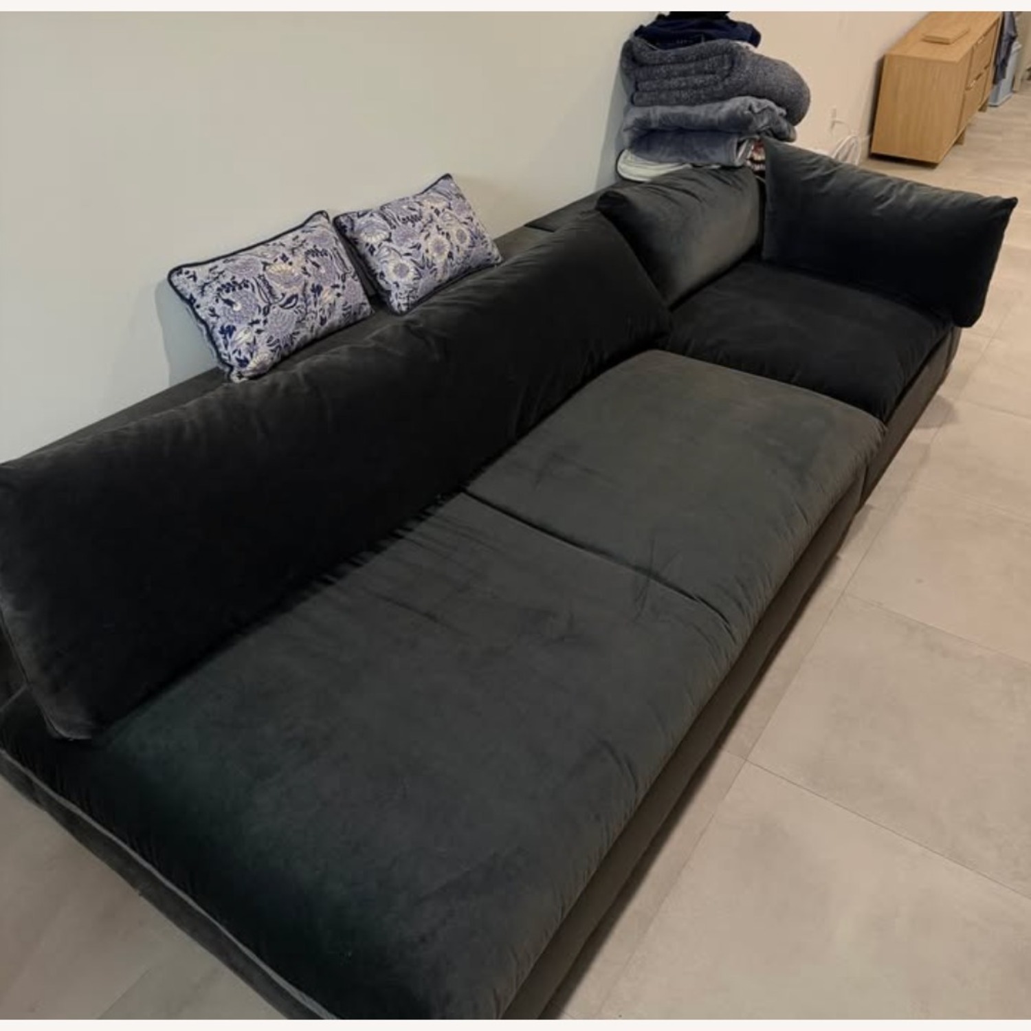 CB2 Deseo Blue Velvet 2 Piece Sectional - image-2