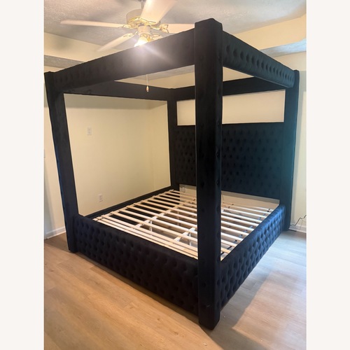 Used Contempo Space Black Velvet King Bed Canopy for sale on AptDeco