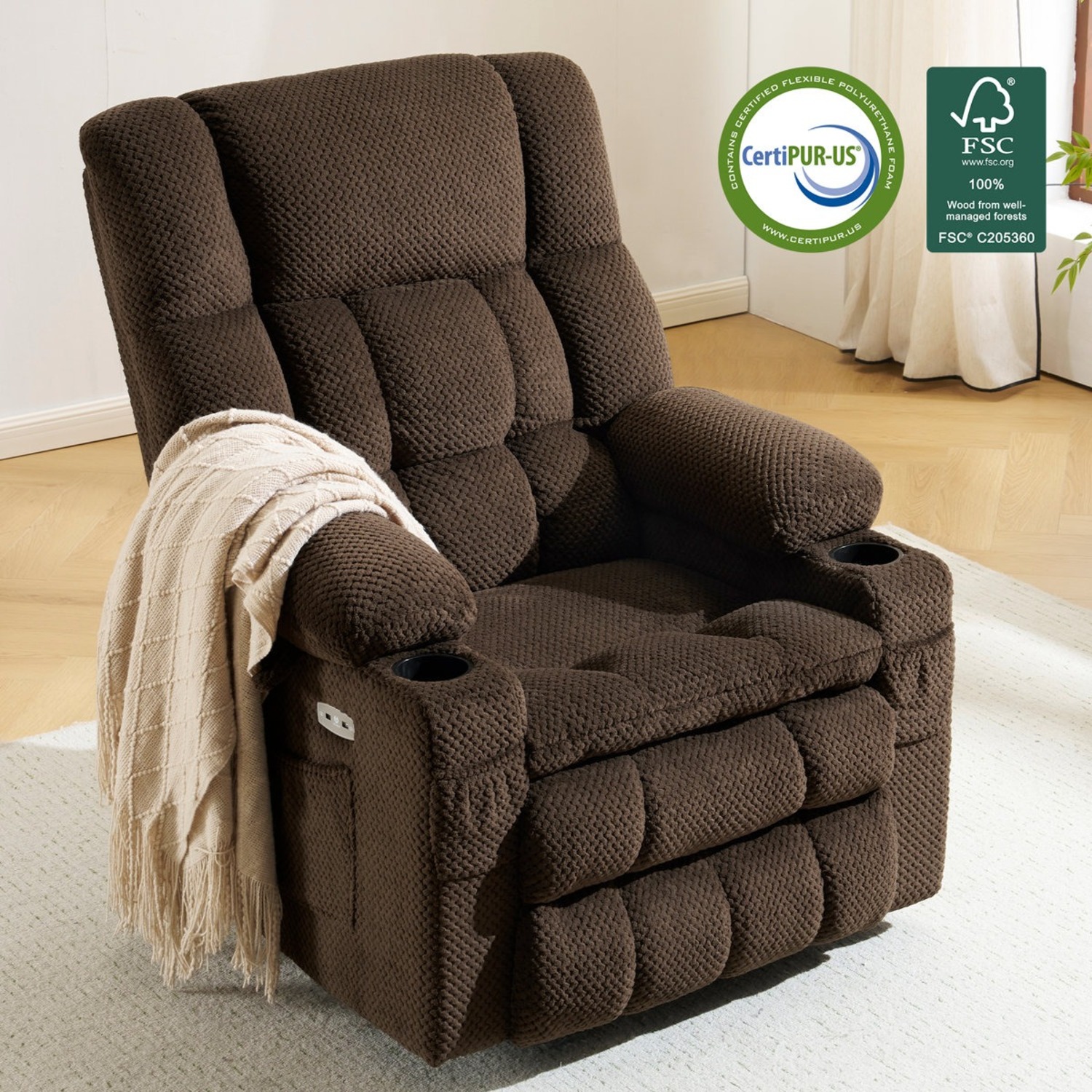 Wayfair Latitude Run Dark Brown Fabric Recliner - image-1