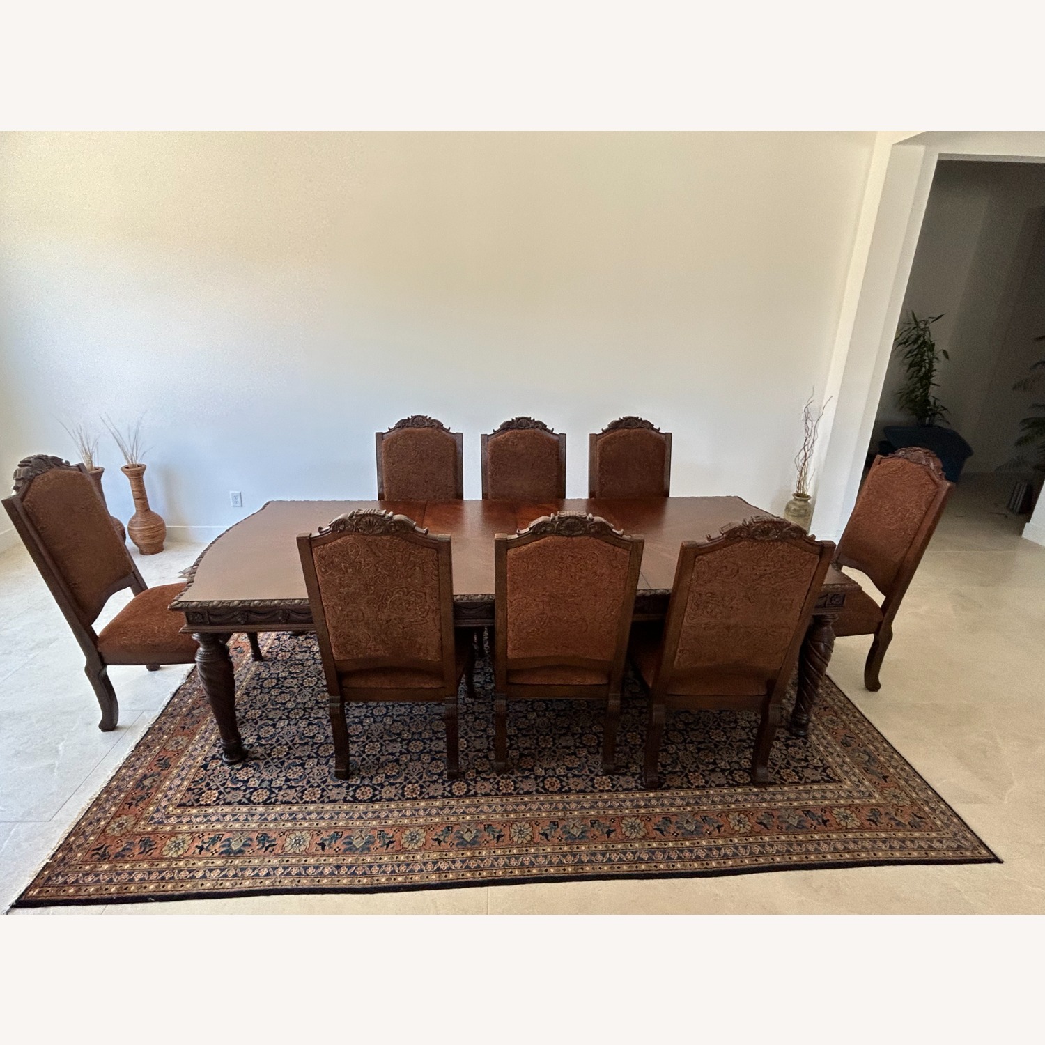 Ornate Wood Dining Table and 8 Chairs - image-3
