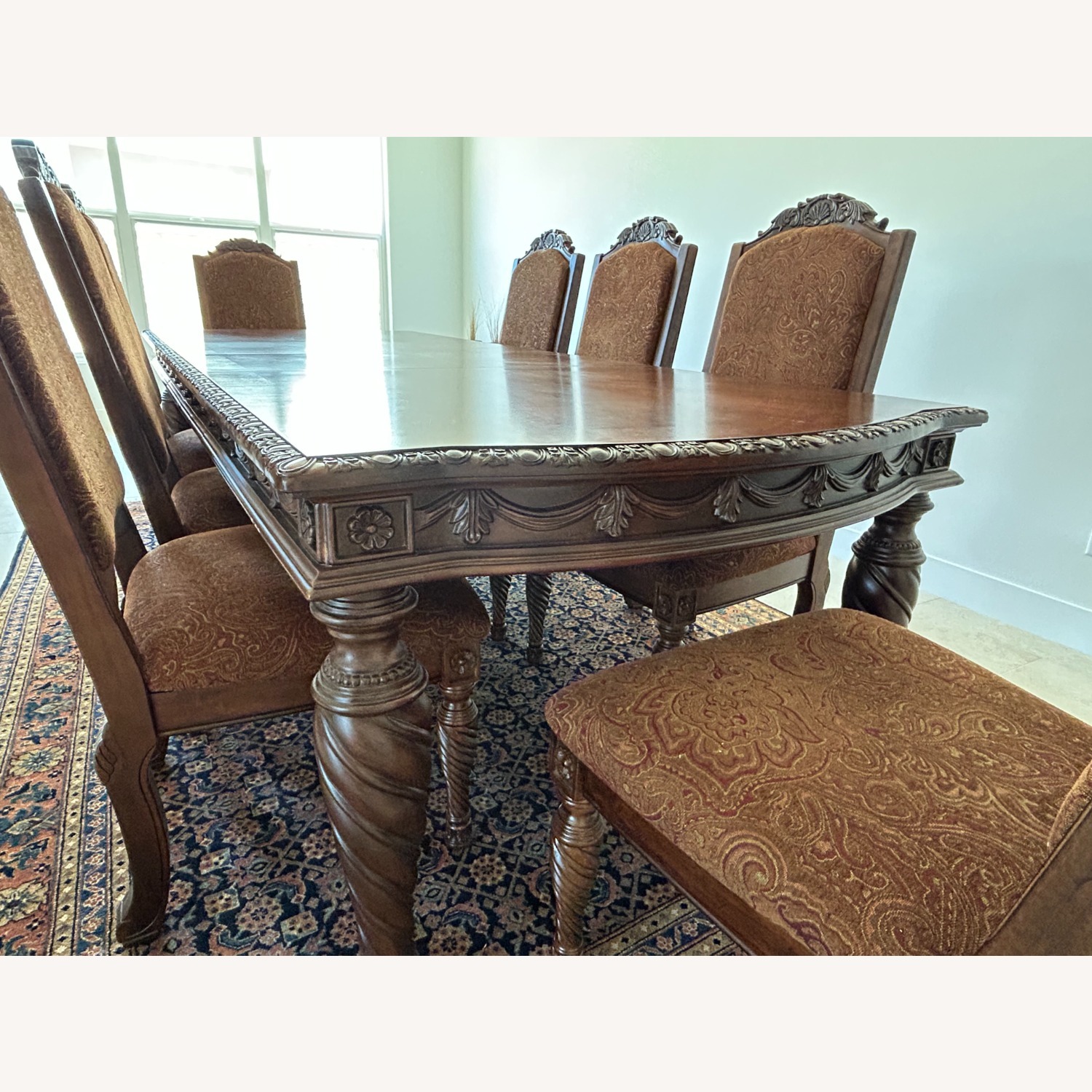 Ornate Wood Dining Table and 8 Chairs - image-4